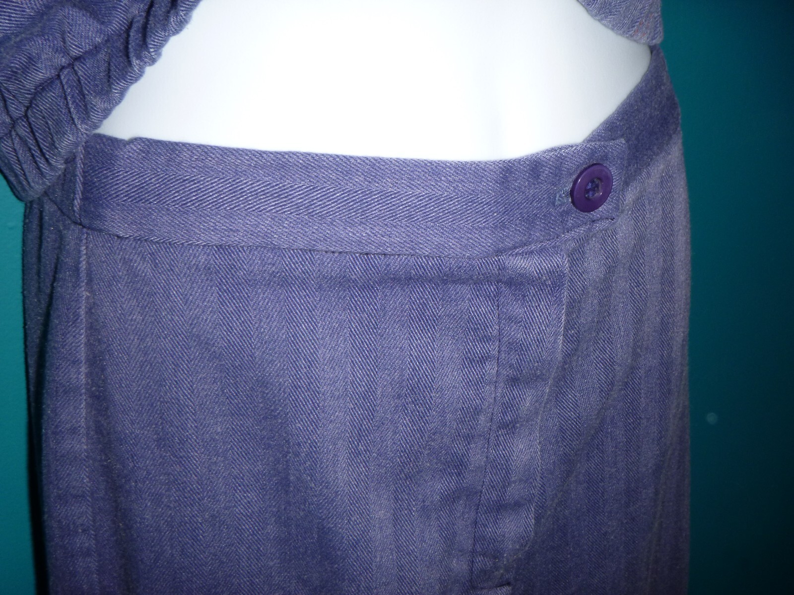 Vtg 70s Groovy The Suit Brand Blue Twill Top & Wide Leg Pants Pleather Trim Sz S
