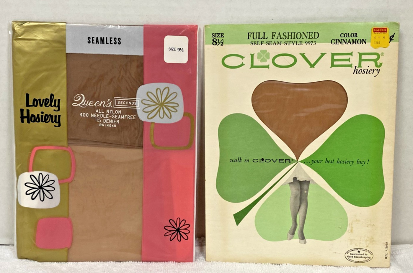 2 Vintage Hosiery Panty Hose Original Packs Clover Cinnamon Queens Seconds