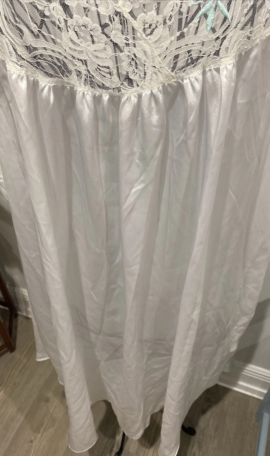 VTG GO SOFTLY Midi Calf Length Satin/ Laced White Nightgown SZ 2X
