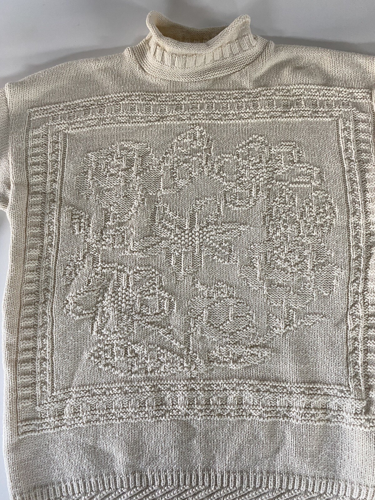 vtg Knit Street sweater-Winter Snow rolled Chunky mock neck Cream Off-White USA!