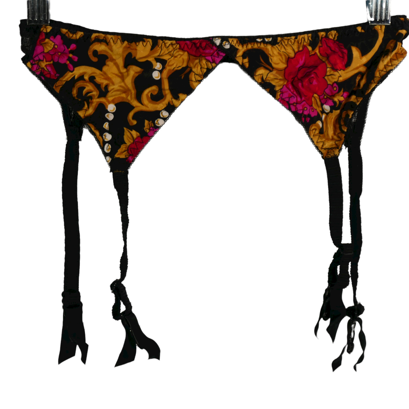 Adrianna Papell Black Floral Garter Belt OS Lingerie Special Event Waist 24-30