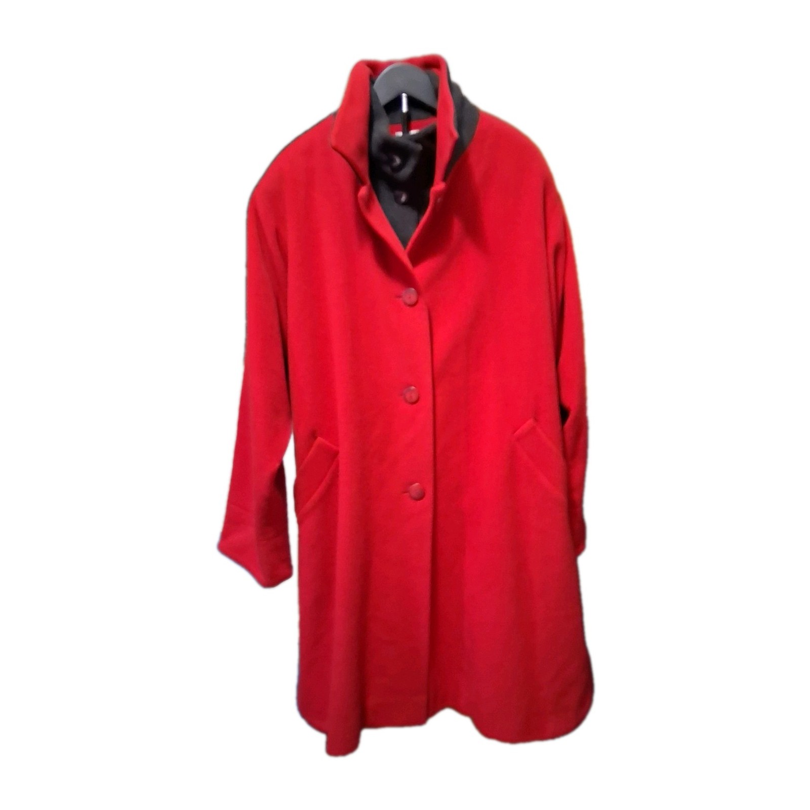 Rare Linda Richards 80s 100%Wool Coat Red Gray Double Lapel Oversized Maximalist