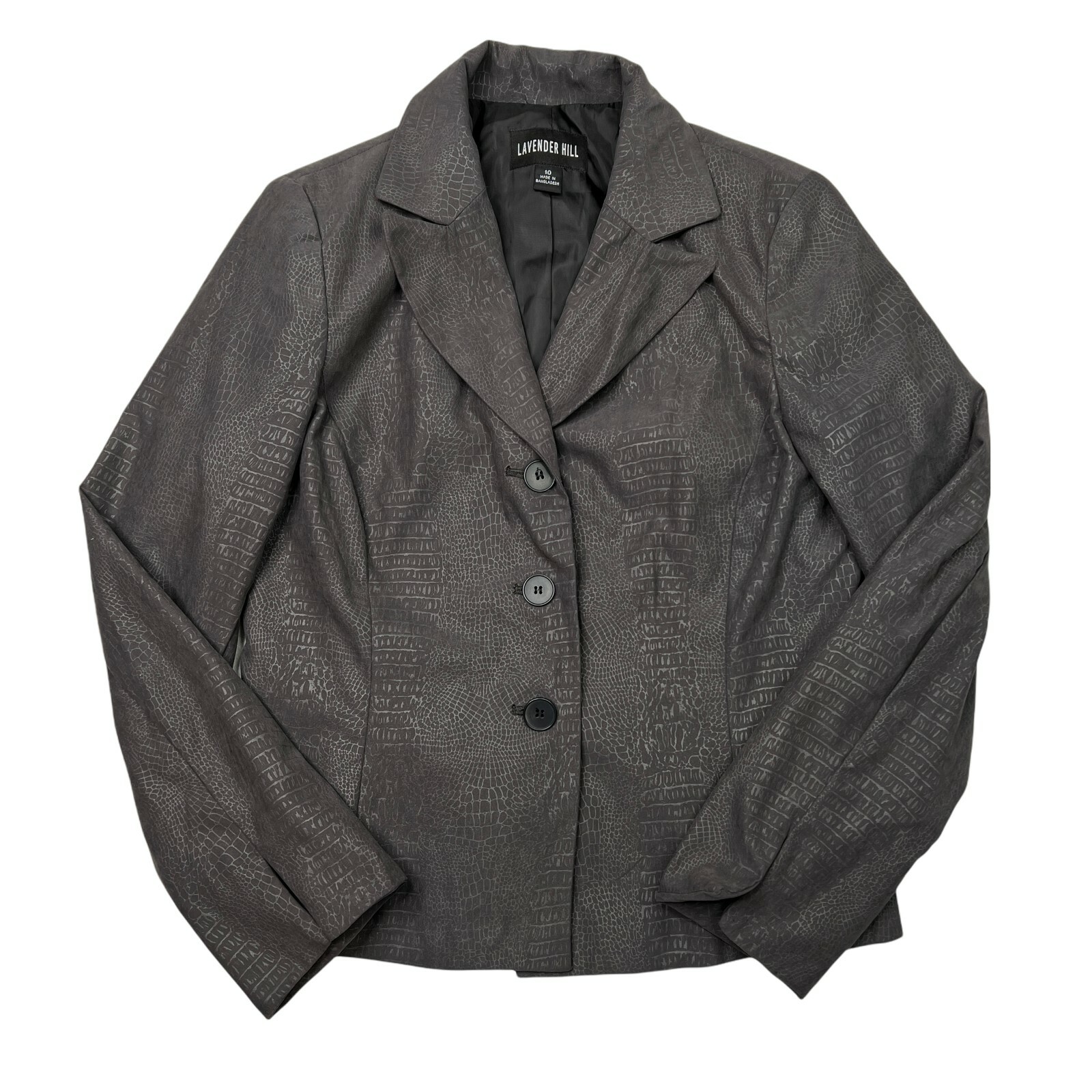 Lavender Hill VTG Croc Printed Three-Button Blazer Jacket Black Womens 10