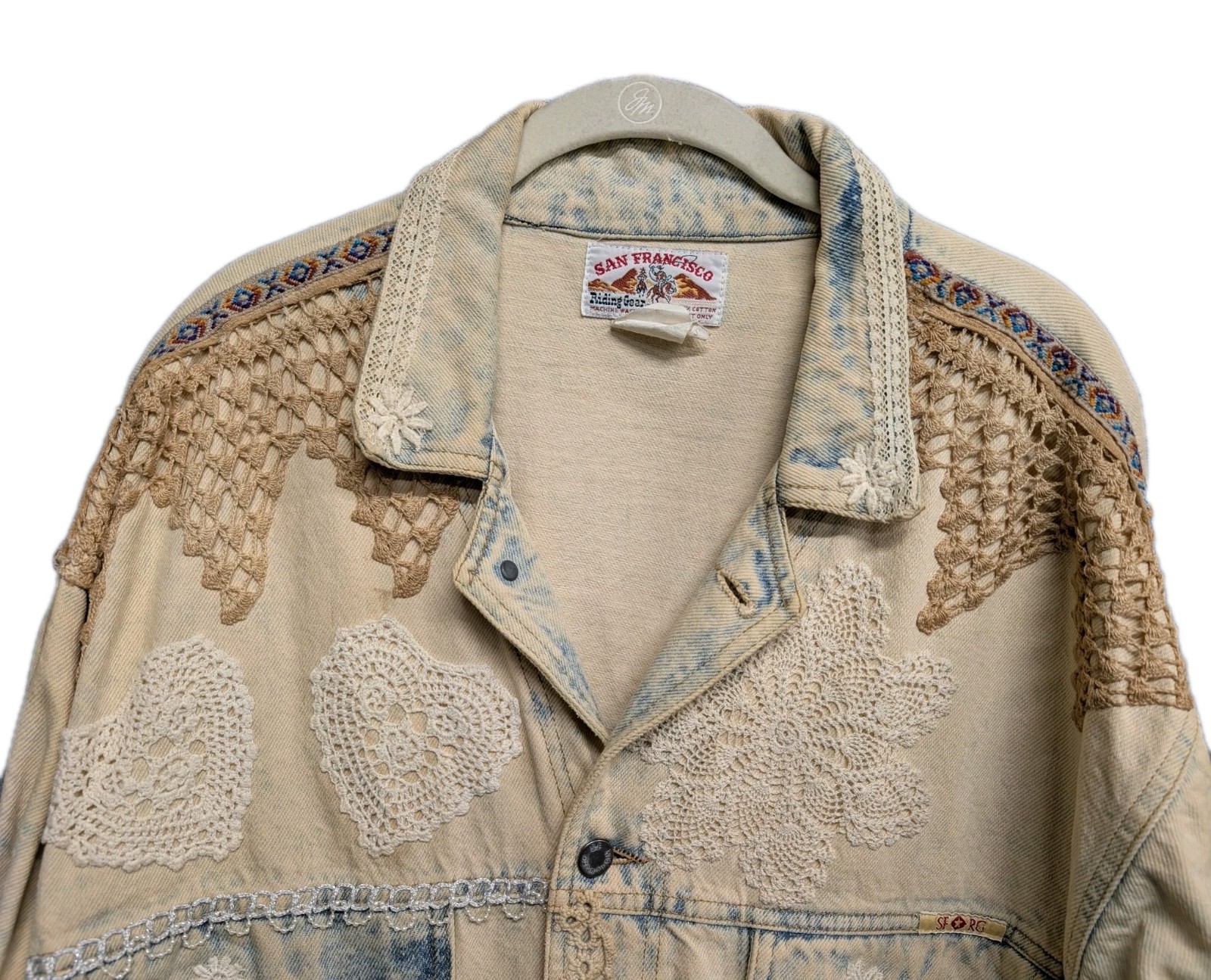 Vintage San Francisco Riding Gear Washed Boho Western Denim Jacket RARE
