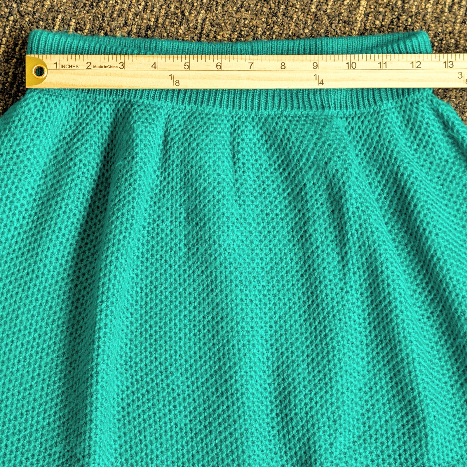 VTG Green S/M Green 2pc Set Skirt Eyelet Crochet Knit Sweater French Acrylic EUC