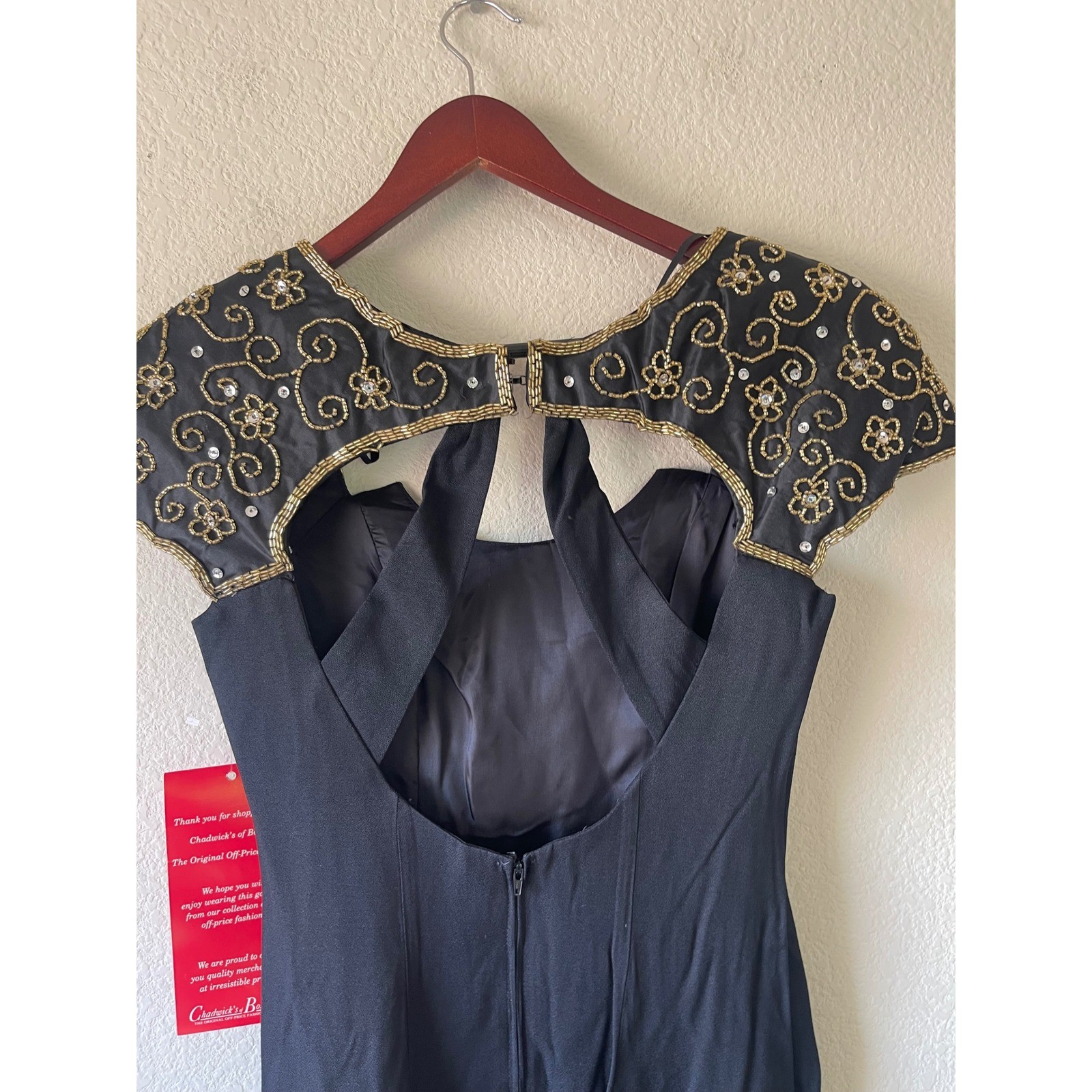 NWT Vintage 90s Black Beaded Gold Sequin Evening Gown Size 4