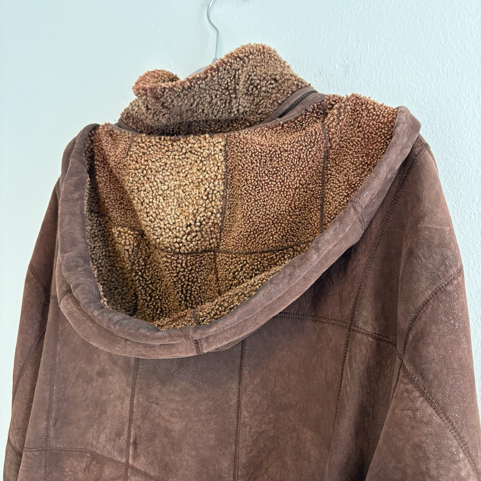Vintage 70s Genuine Shearling Coat 100% Lambskin Brown Made in Uruguay Size 38 M