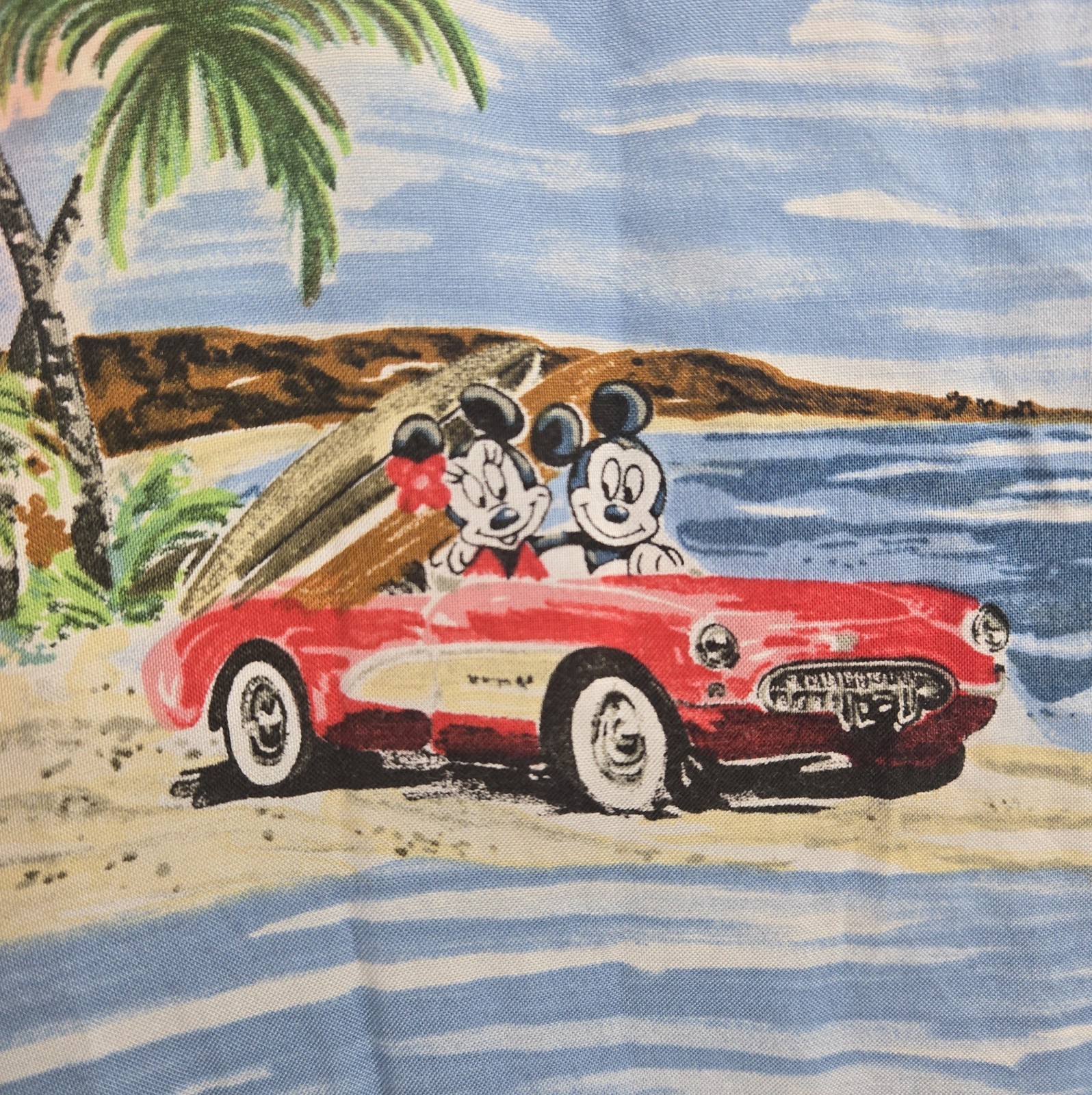 Disney Catalog Dress Size Large Maxi Classic Car Hawaiian Beach Mickey Minnie