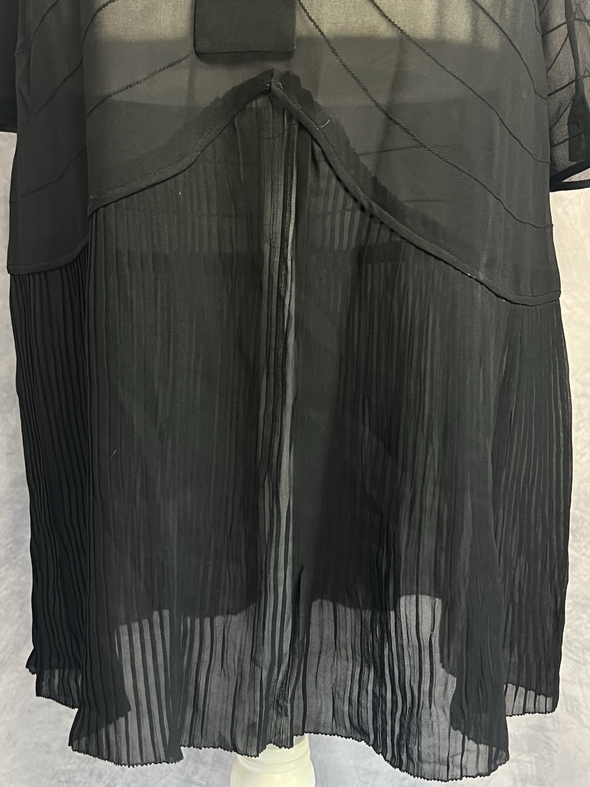 Vintage 1920s-early 1930s Black Chiffon Crepe Drop waist Dress Micropleat Skirt