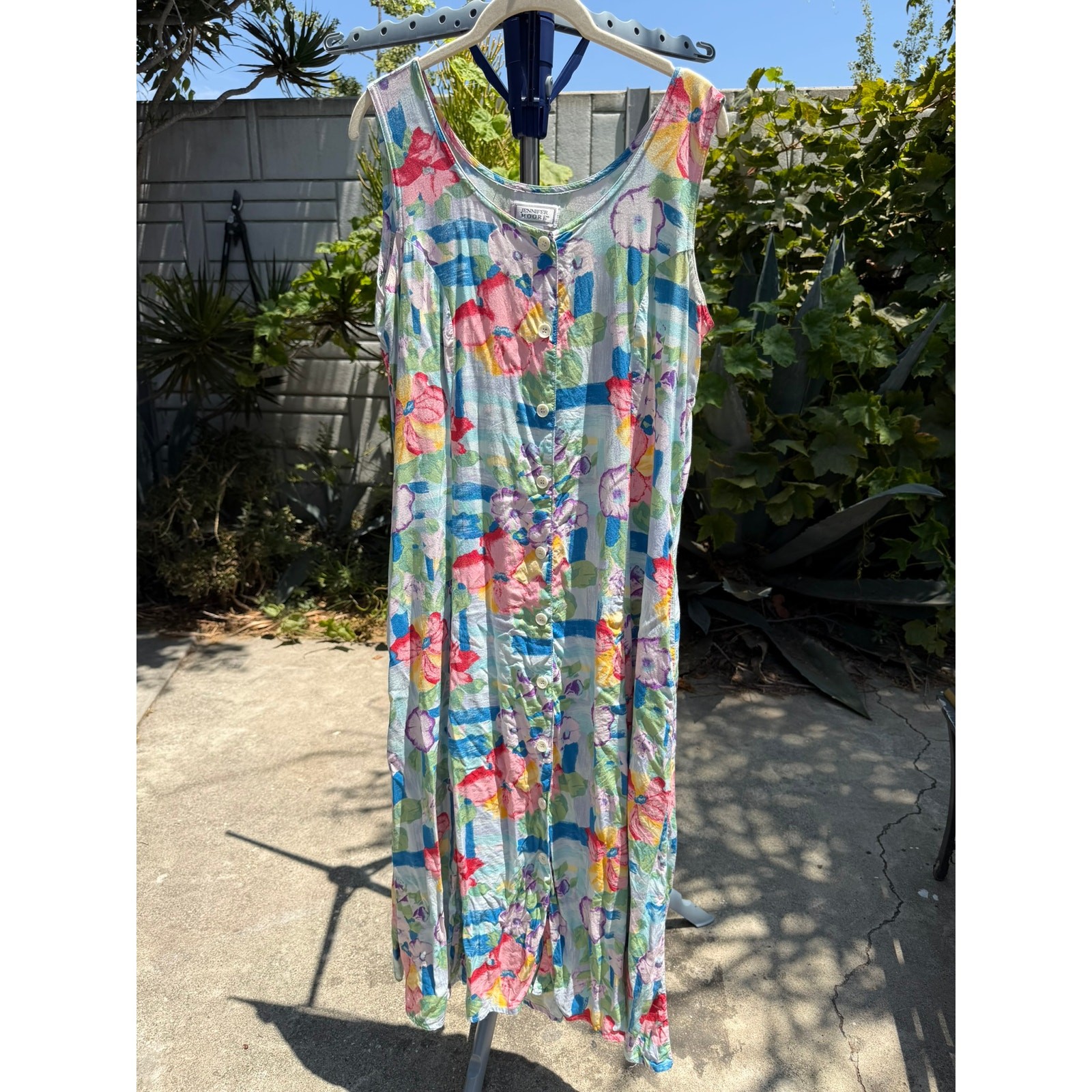 Vintage 90s A-Line Dress Large Pastel Rainbow Floral Jennifer Moore