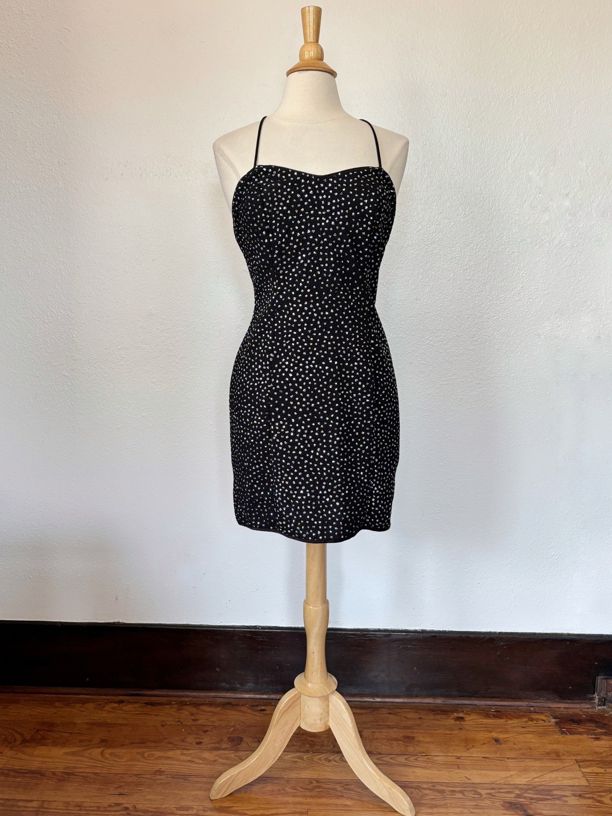 Vintage 80s L.A. Glo Black Glitter Mini Cocktail Dress Sz 9/10