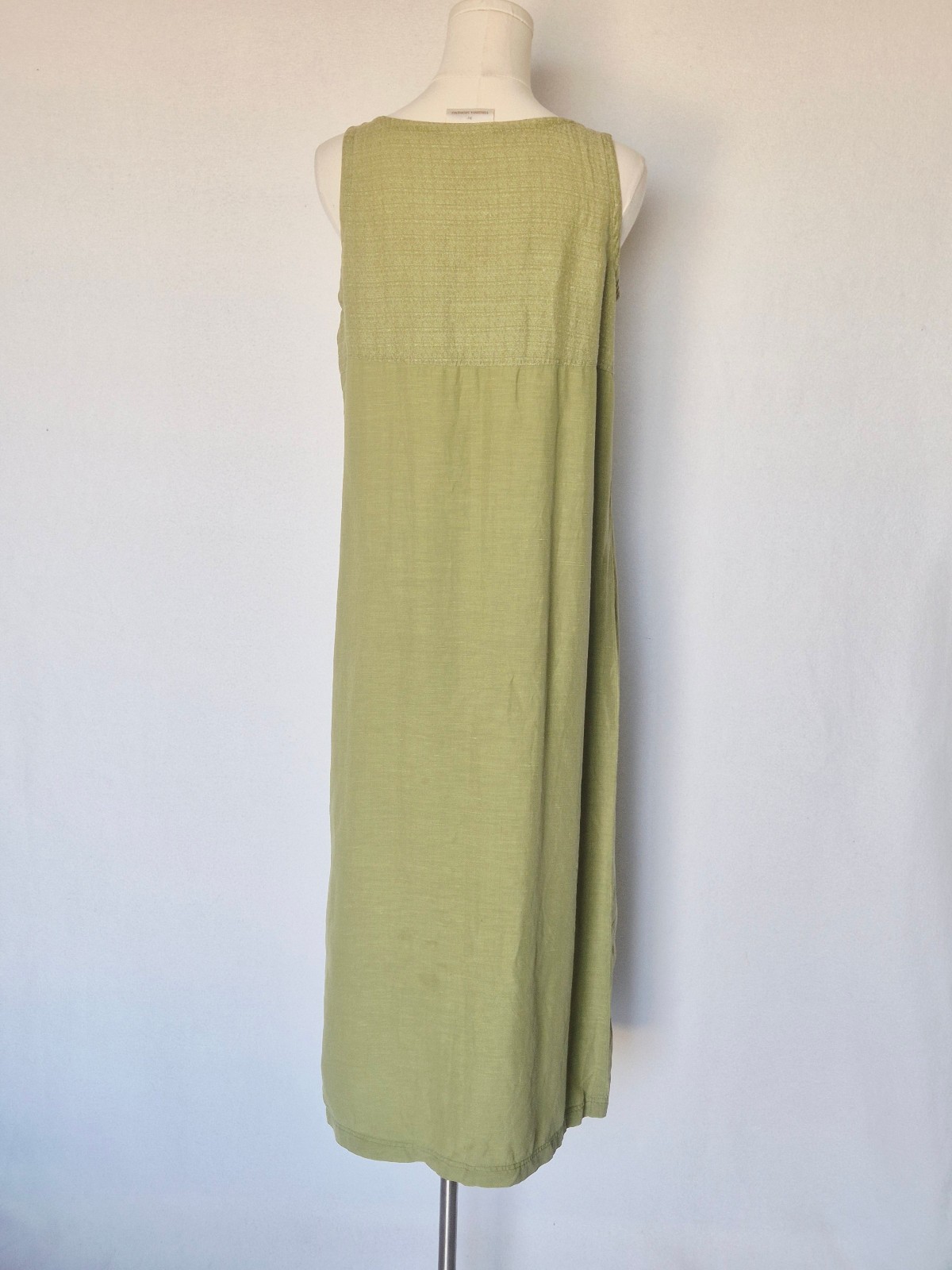 Vintage Loose Threads by Virginia Moreno Silk Linen Side-Button Dress Green Sz.S