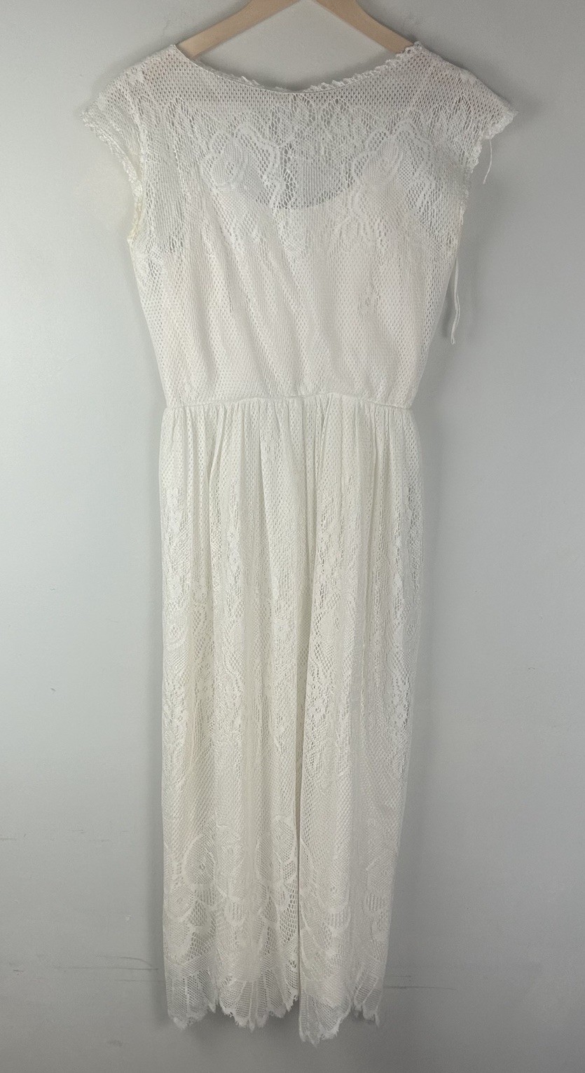 Vintage Dress Party Prom White Lace Wedding Tea Dress FLAWED Sz 5/6 Cap Sleeve