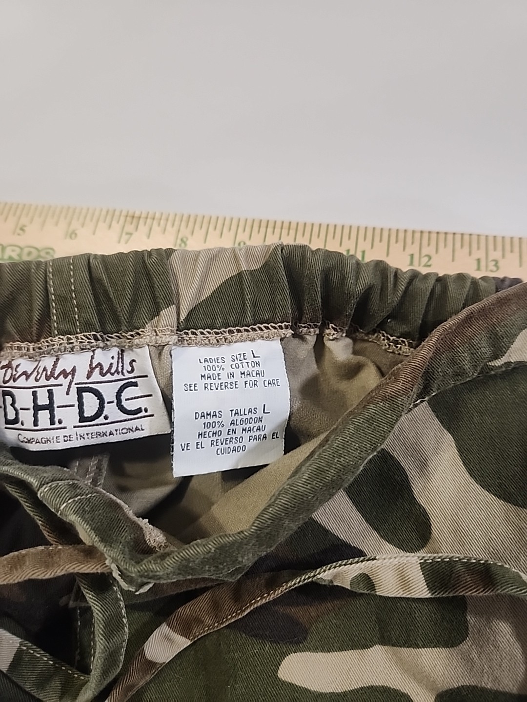Vintage Beverly Hills B.H.D.C. Camouflage Drawstring Cargo Pants. Ladies Large