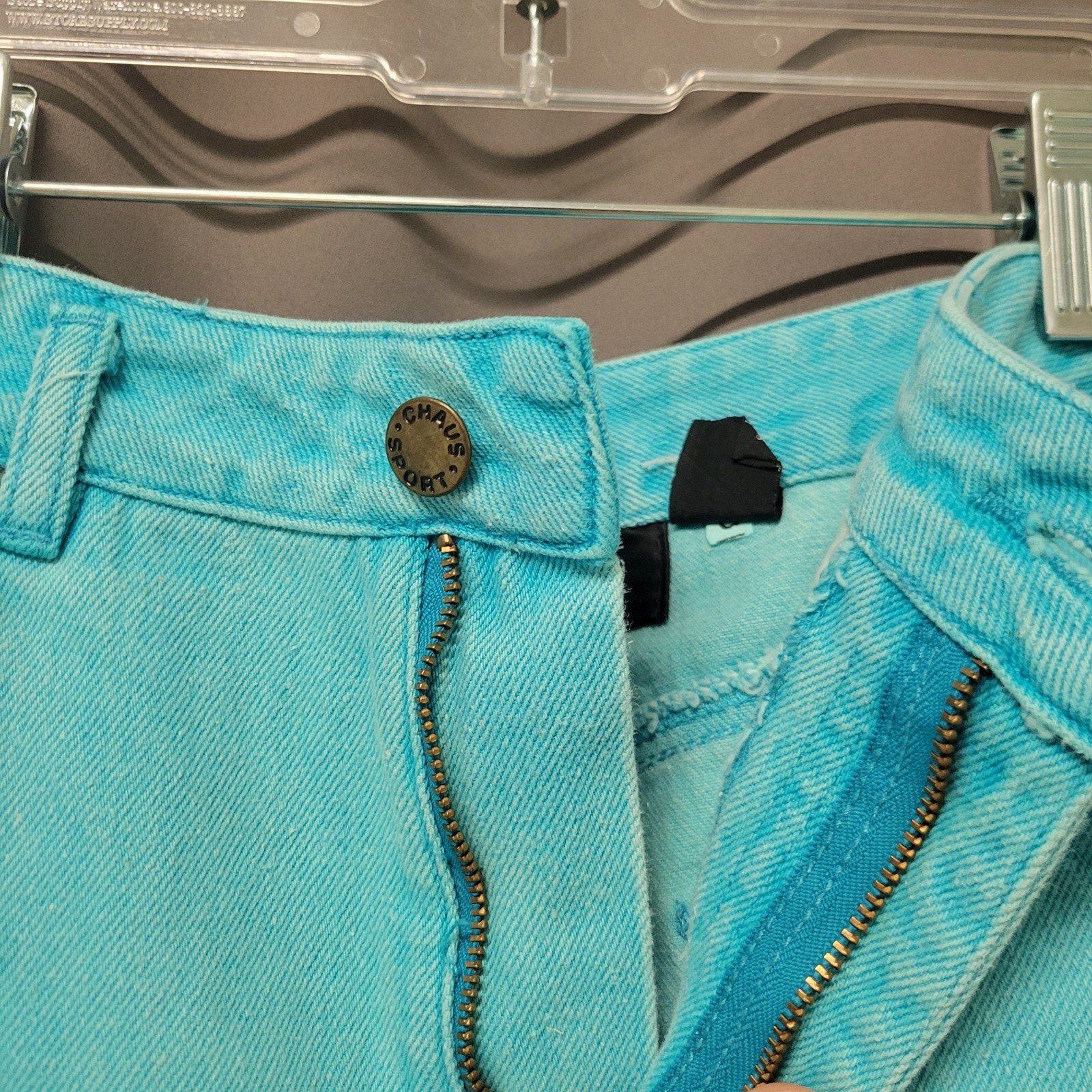 Chaus Sport Denim Pant Set Turquoise Vintage 90s Floral Embroidered Size M 12