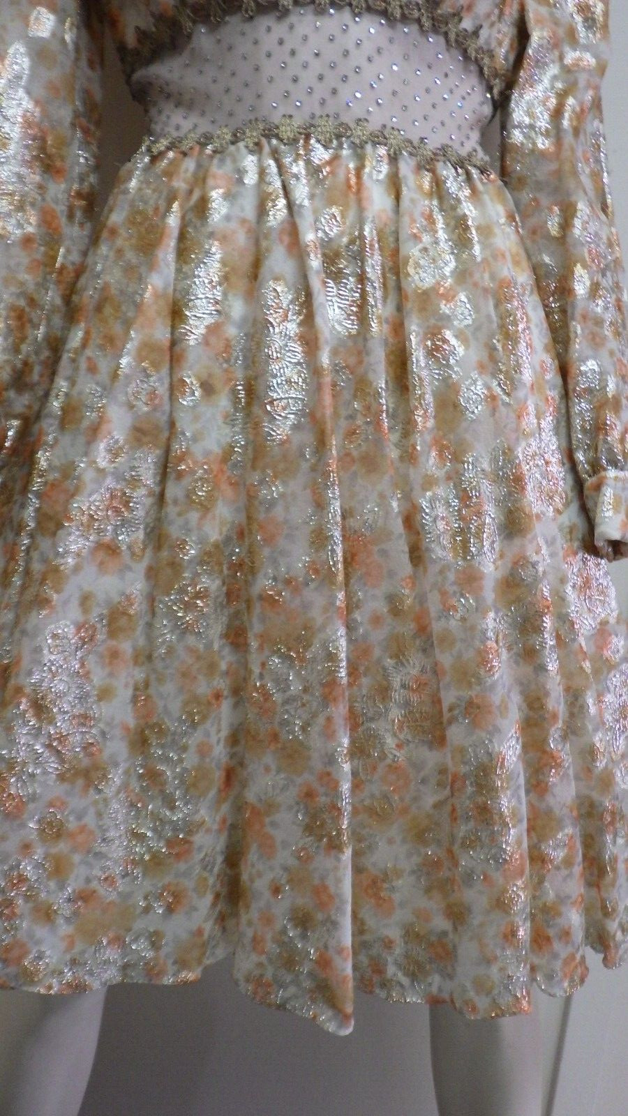 Vtg 60s Kiki Hart Gold Lame Rhinestone Prom Cocktail Party Dress Union Made Sz 6