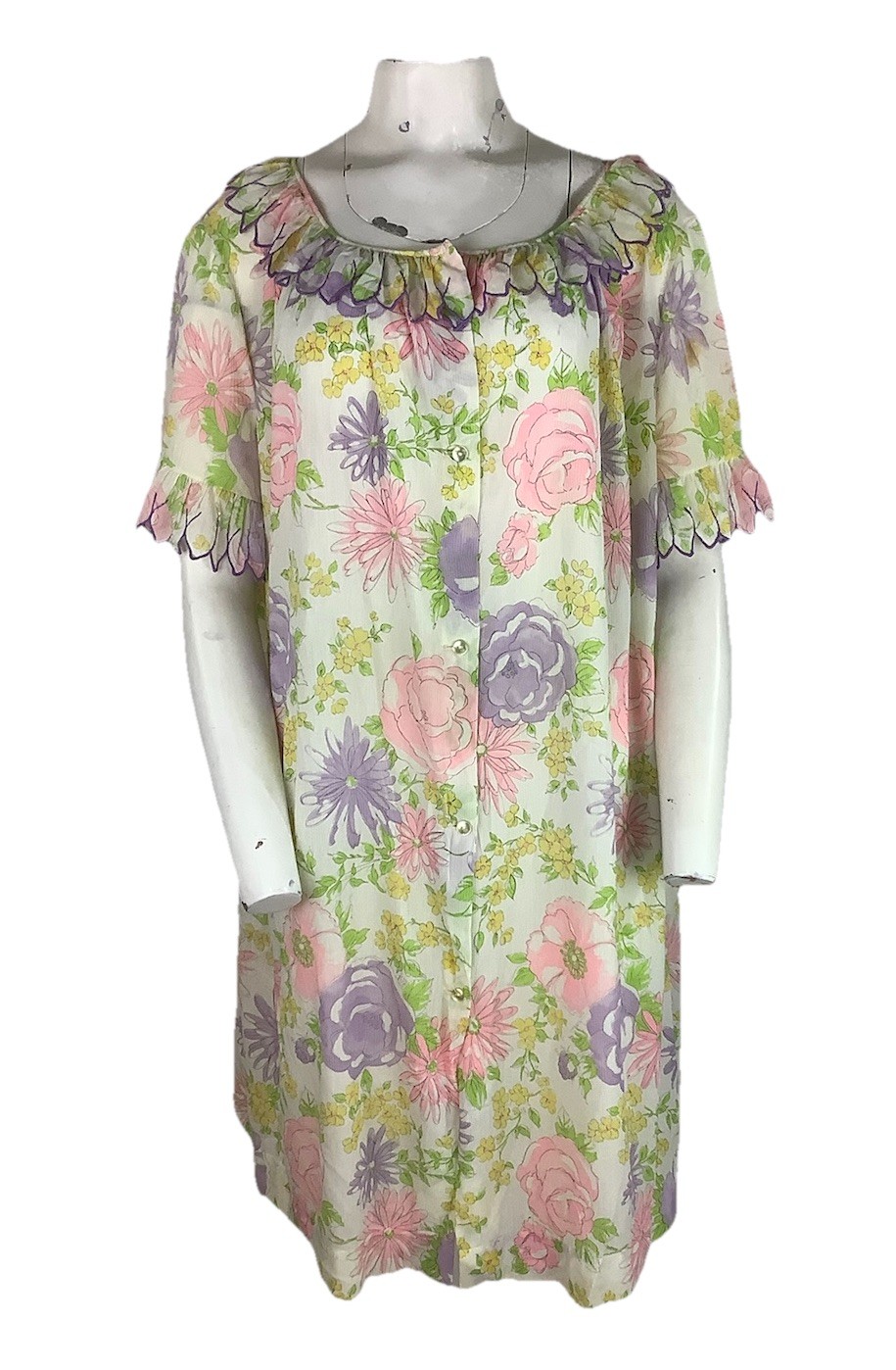 Vintage Komar Sz L Chiffon Shift Floral Romantic Boho Nightgown Dress BG