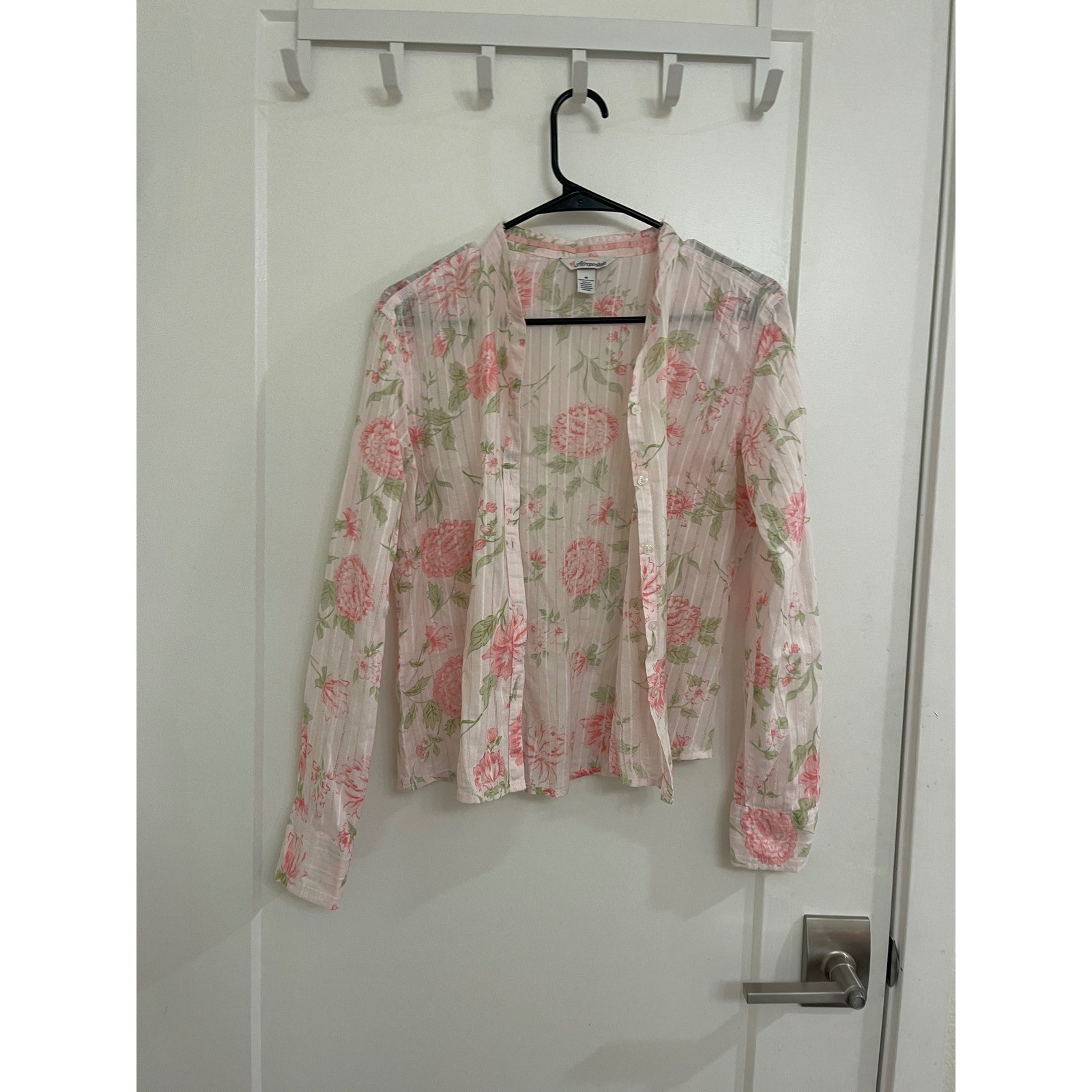 Vintage Aeropostale Floral Button Down Pink Blouse Y2K Summer Chic