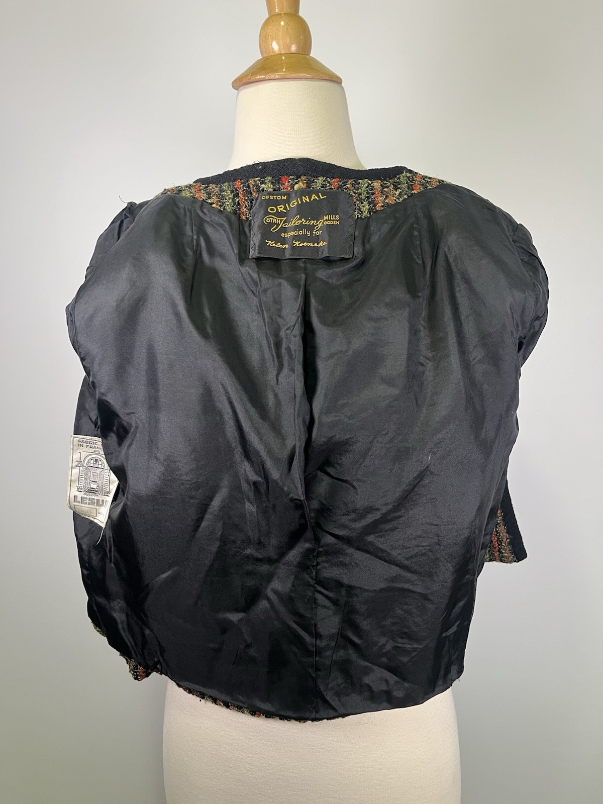 VTG 50s Lesur Paris Fabric Custom Boucle Jacket Tailored Cropped Tweed Designer