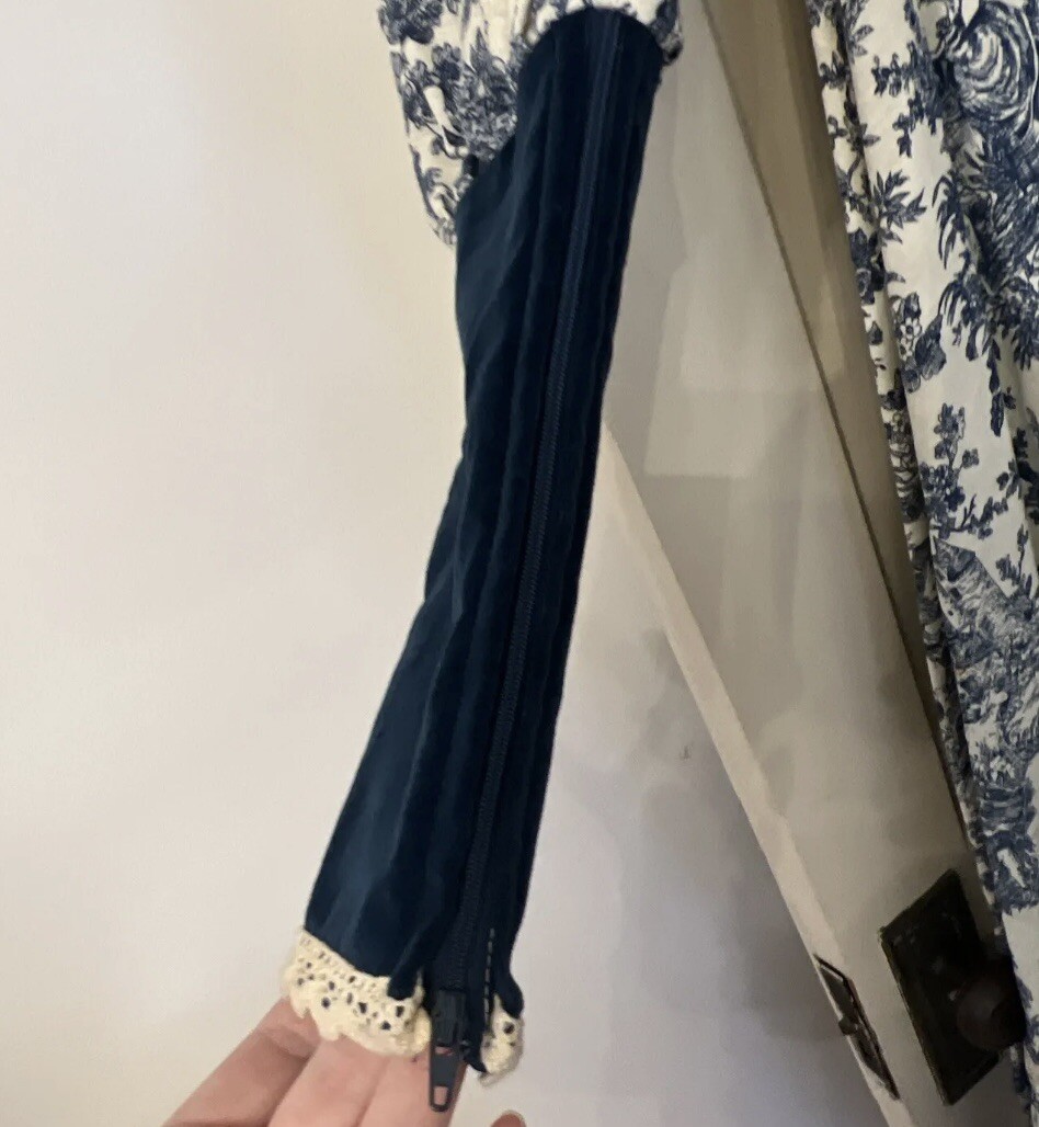 1970’ GUNNE SAX by Jessica Toile de Jouy Maxi Dress Blue Velvet Lace-up Blue 11