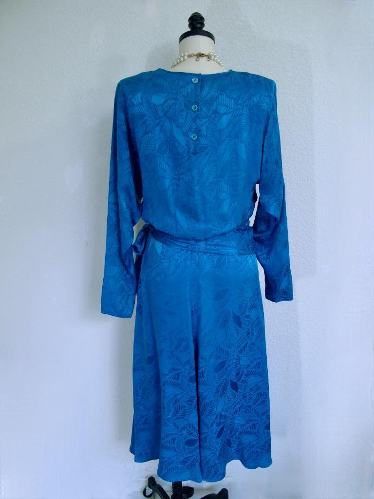 Vintage 80s Jerry Regenbogen Silk Dress 6 Sapphire Blue Sash Wrap Retro Glam