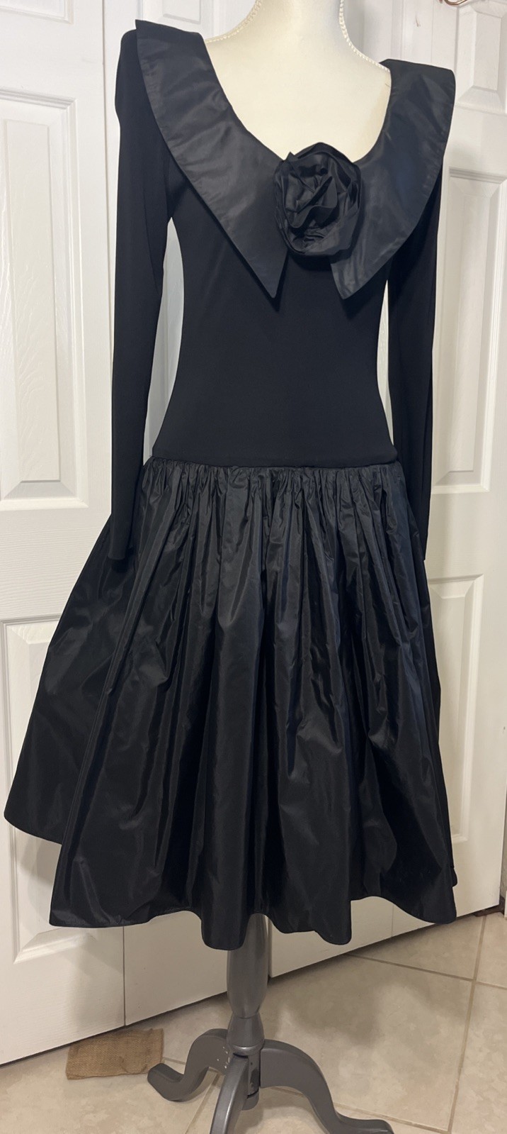 1980’s Does 1950’s Taffeta/Knit Dress Circle Skirt Vtg XS/S New Look YSL Style