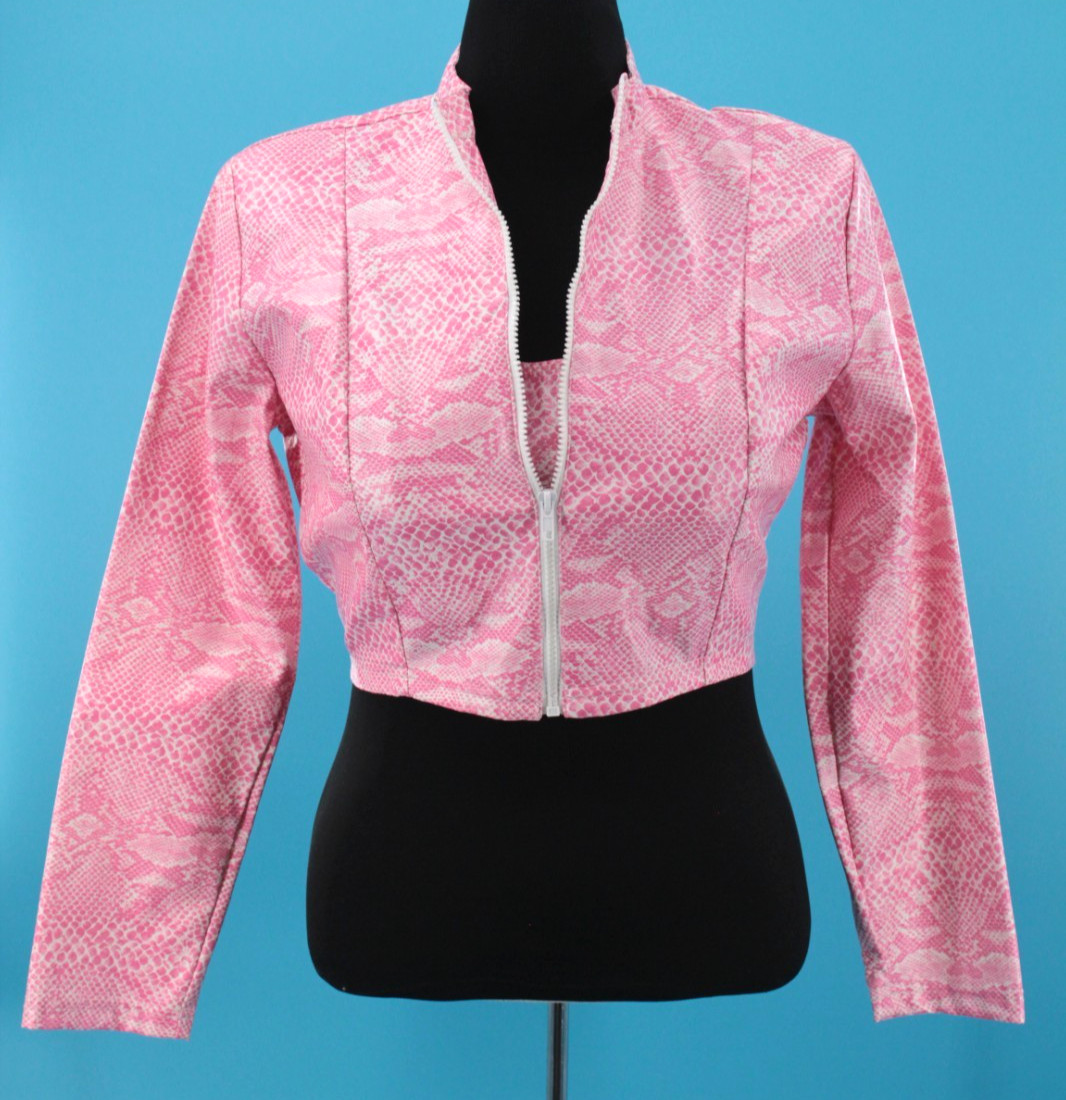 VTG Women’s 90s Pink 2 Pc Faux Snake Frederick’s Of Hollywood Jacket & Top Sz L