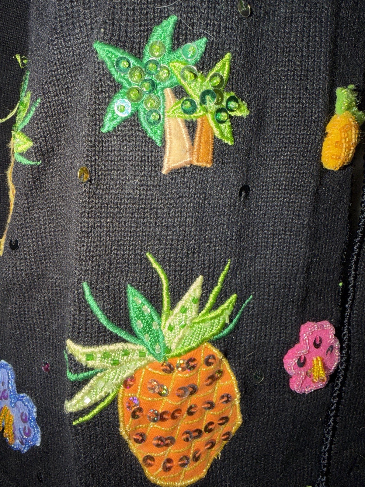 Jack B. Quick Pineapple Cardigan Size Petite Large Tropical Palm Trees 90’s