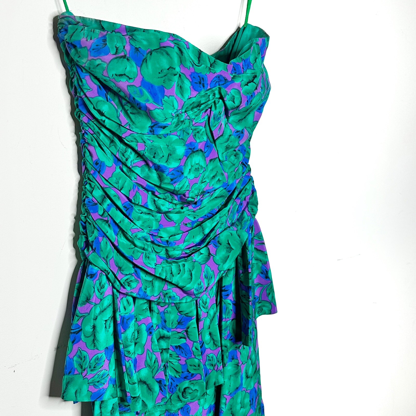 Vintage Kathryn Conover NY 100% Silk Strapless Peplum Floral Dress Size 6