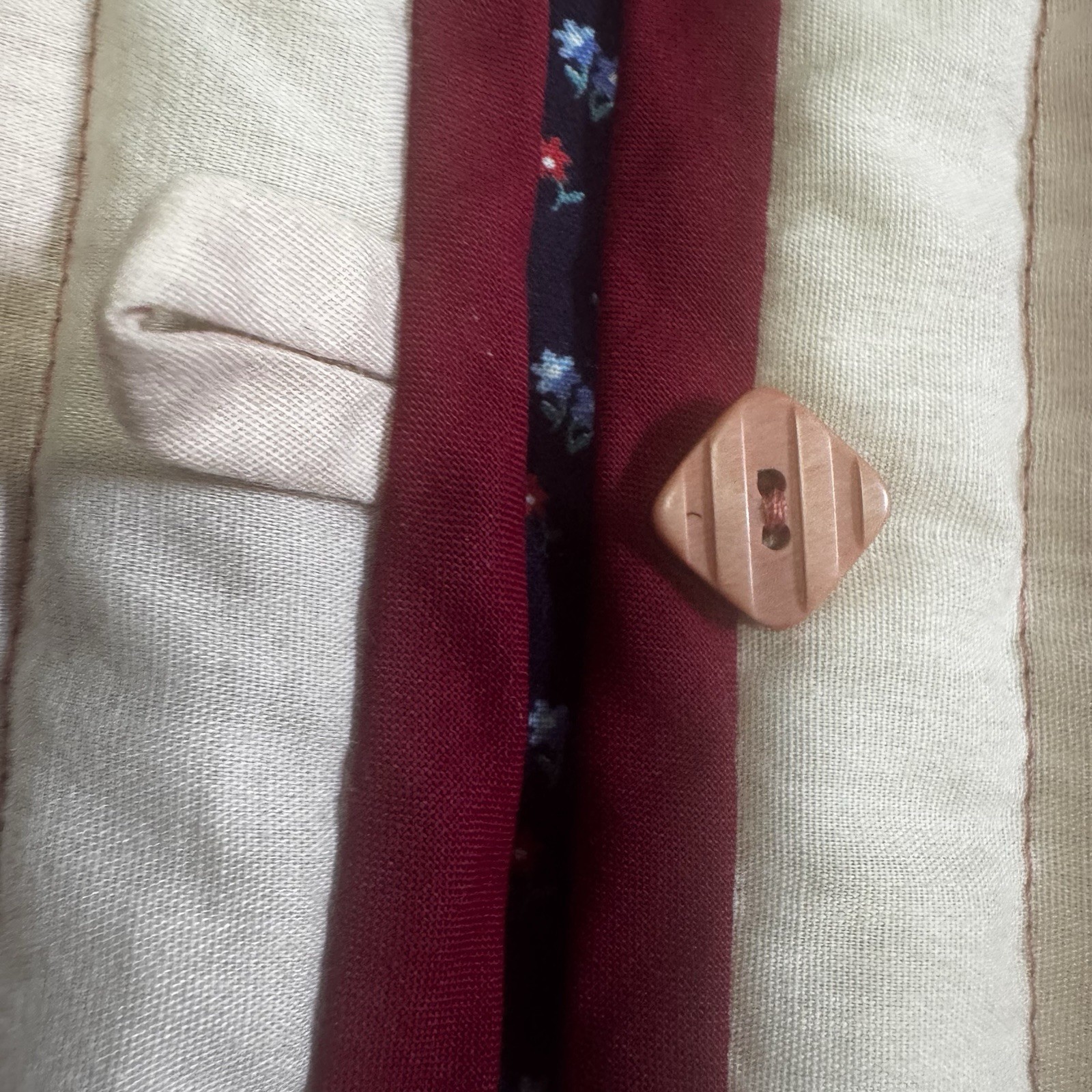 VTG 70s Handmade Patchwork Jacket L Quilted Boho Hippie Log Cabin Mauve & Navy