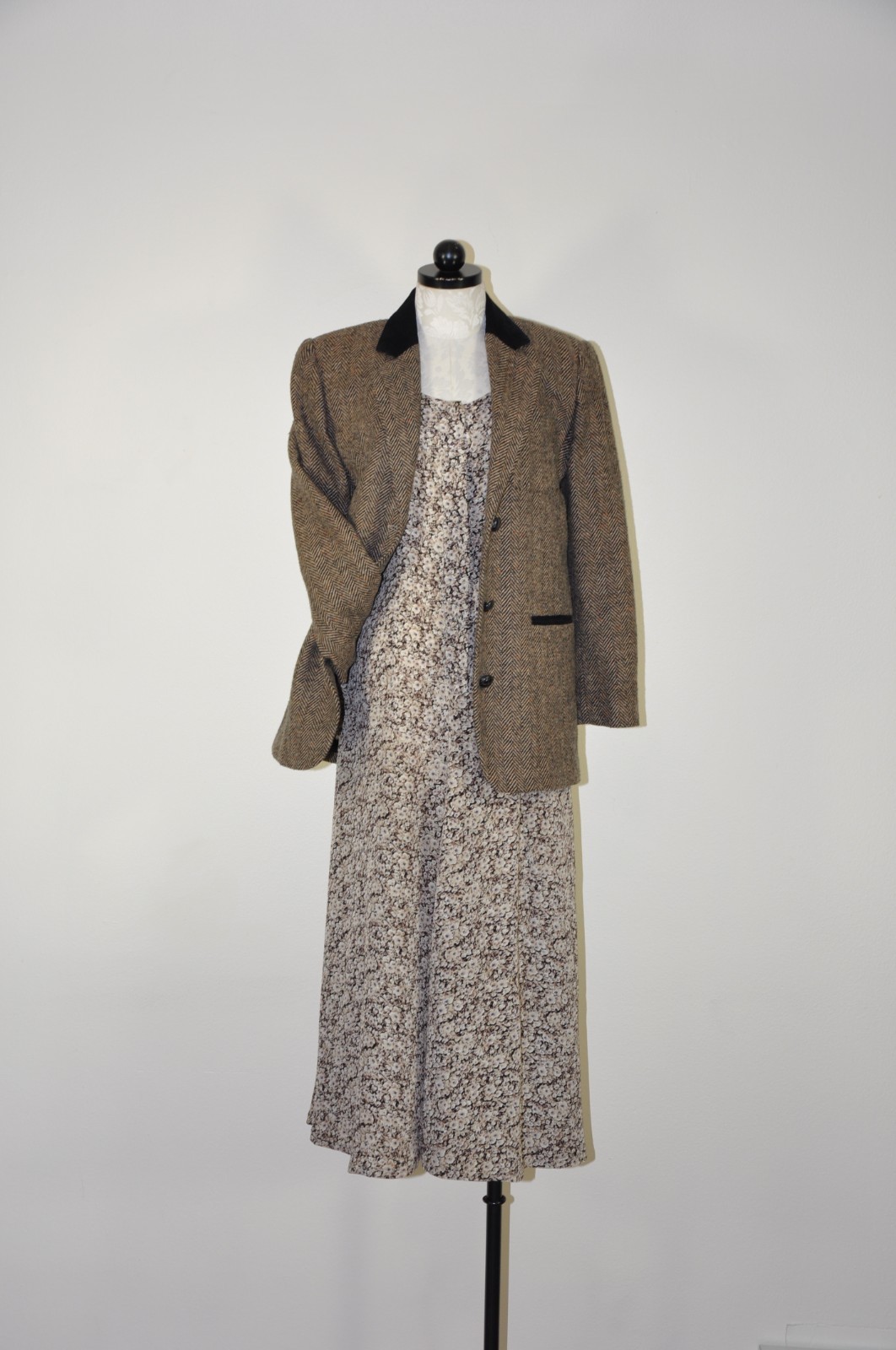 90s Vintage Brown Romantic Floral Long Sleeve Tie Back Grunge Dress Women S M