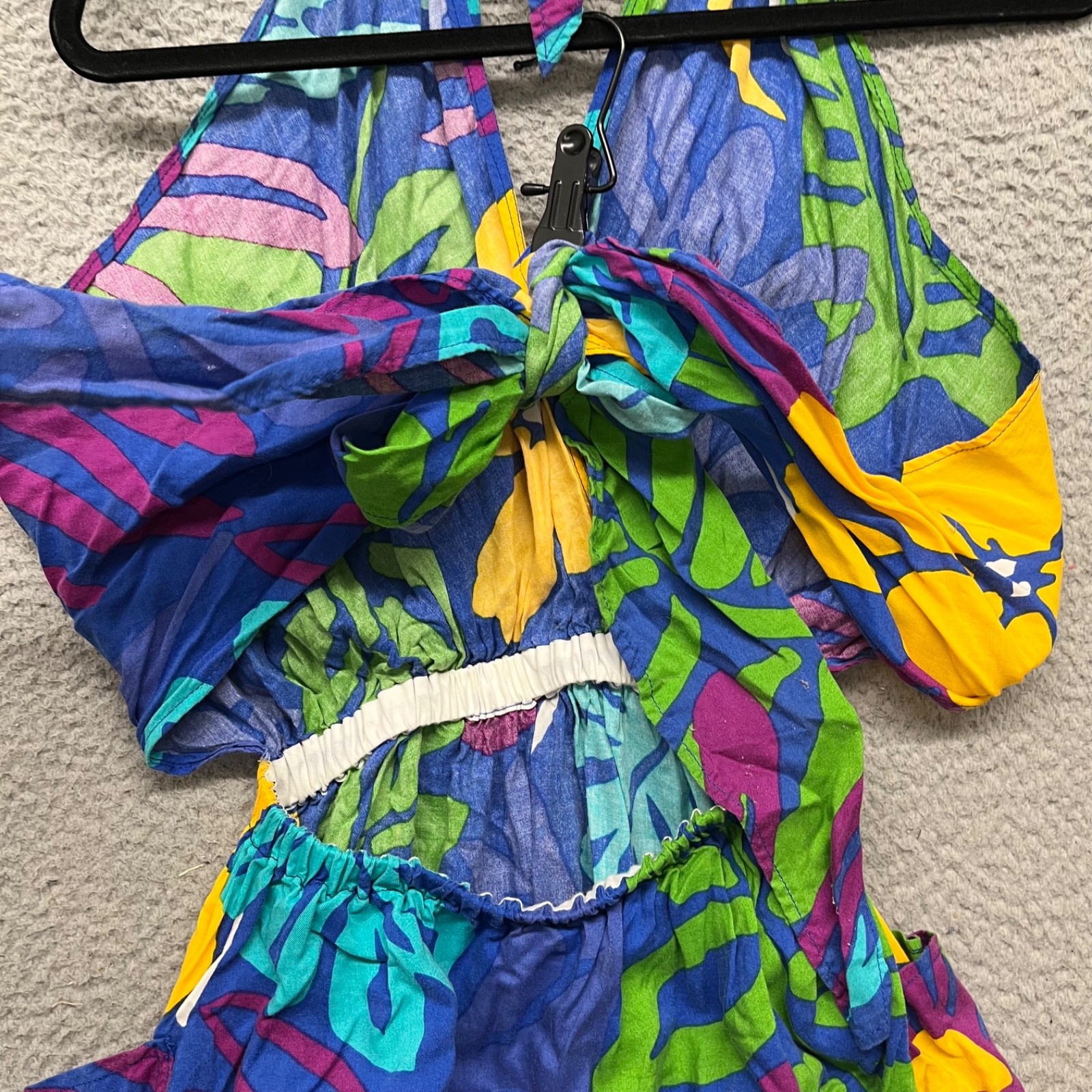 Vintage Tropical Halter Dress Womens S Colorful Hawaiian Resort Wear Retro Beach