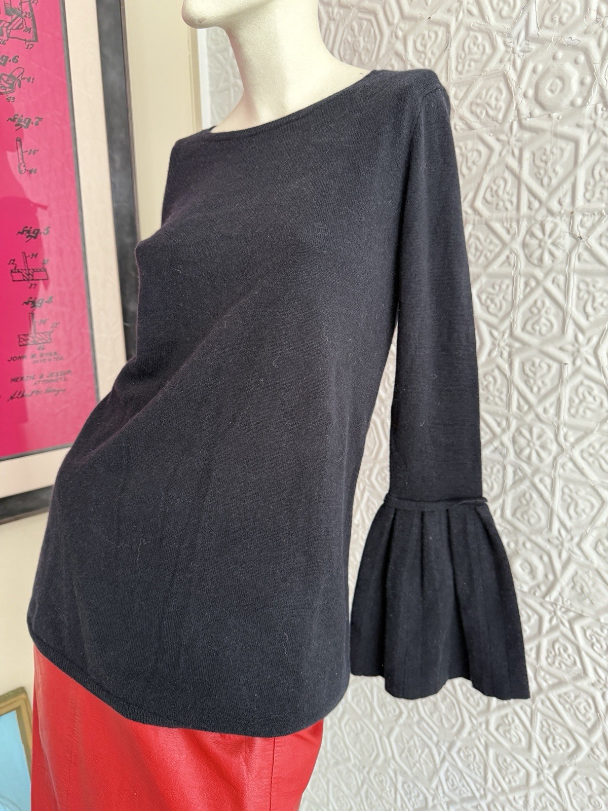 Vintage black cashmere sweater Neiman Marcus Bell sleeve tunic oversize XS