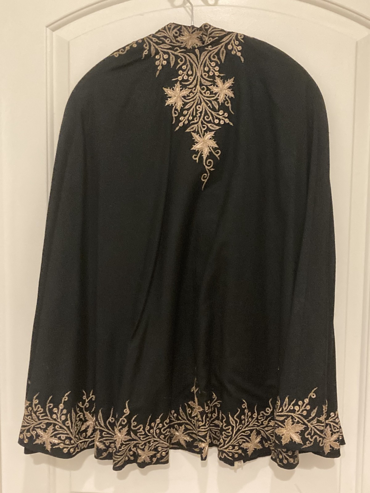 Vintage Black Wool Silk-lined Hand Embroidered Women’s Cloak 1940s