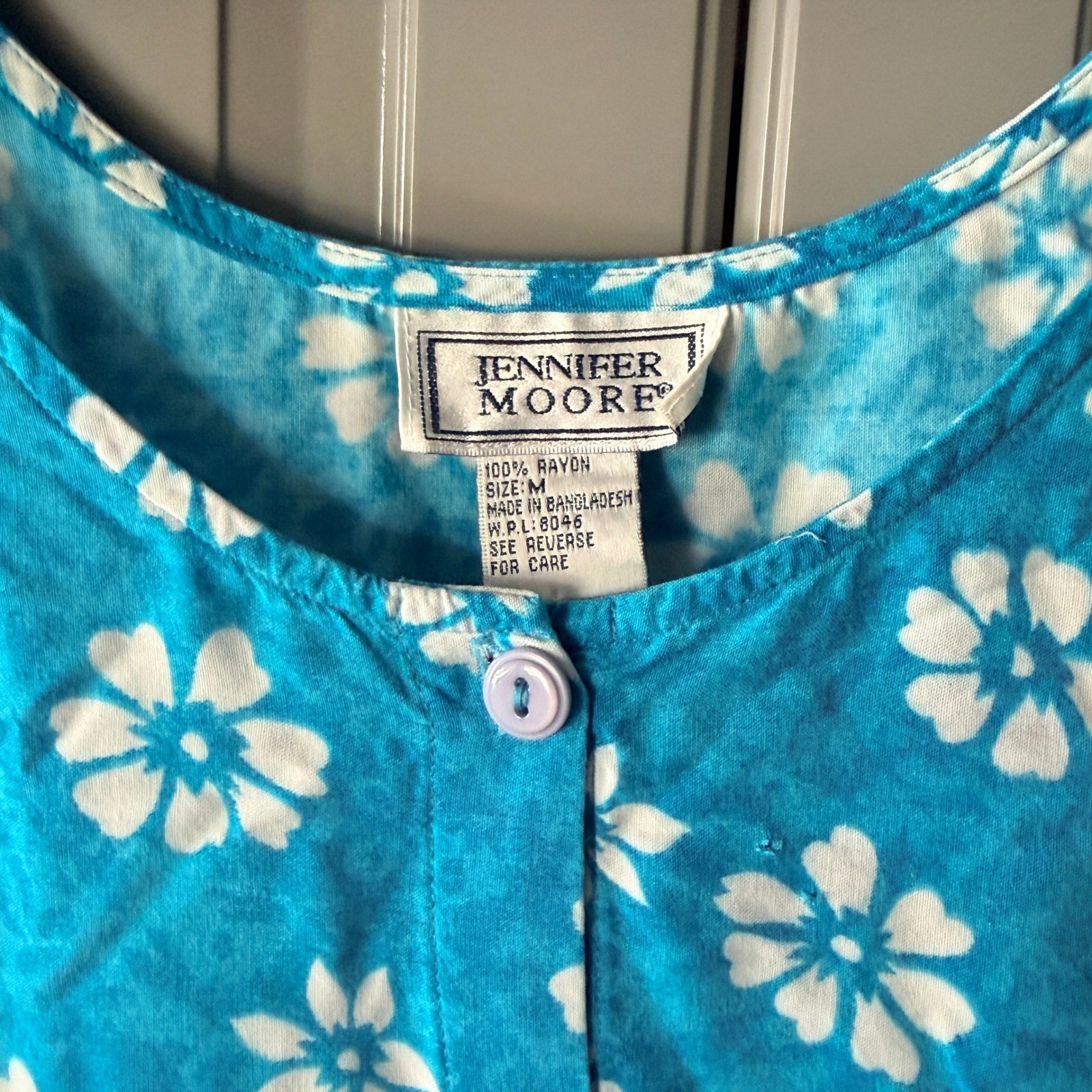Jennifer Moore Vintage Tropical Hibiscus Sleeveless Babydoll Sundress,Teal,M