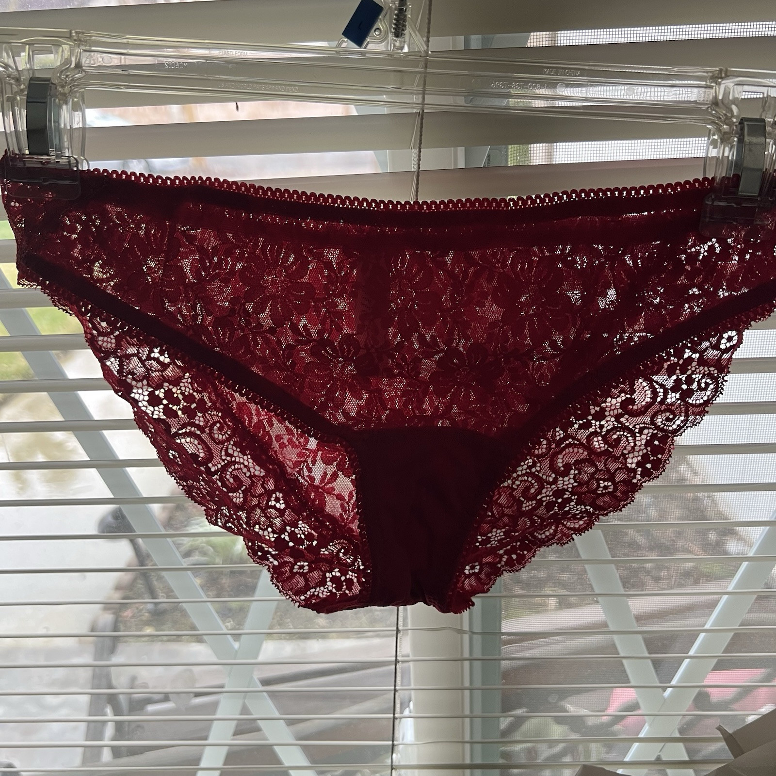 Vintage Soma Panties Size Medium Sheer Nylon Lace High Cut Cheeky Bikini Red
