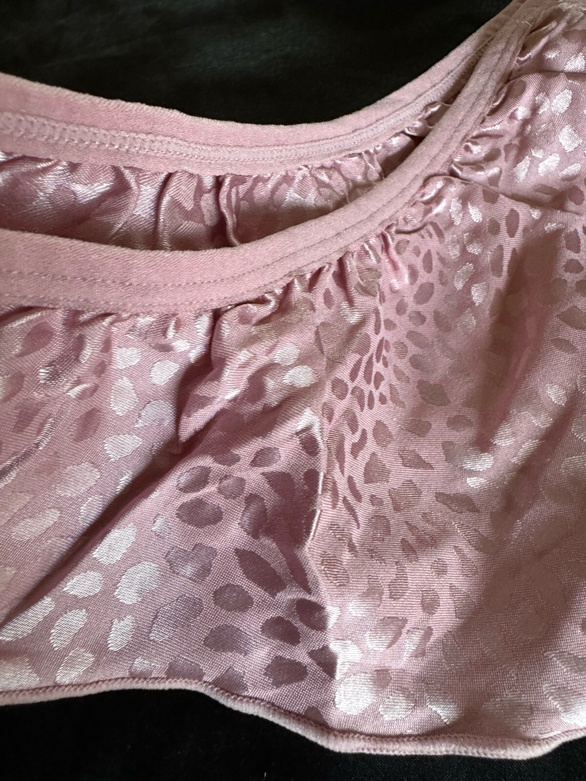 Sexy Vtg Style 1980s Satin Flutter Ruffle Rose Pink Print Thong Panties Sz XL