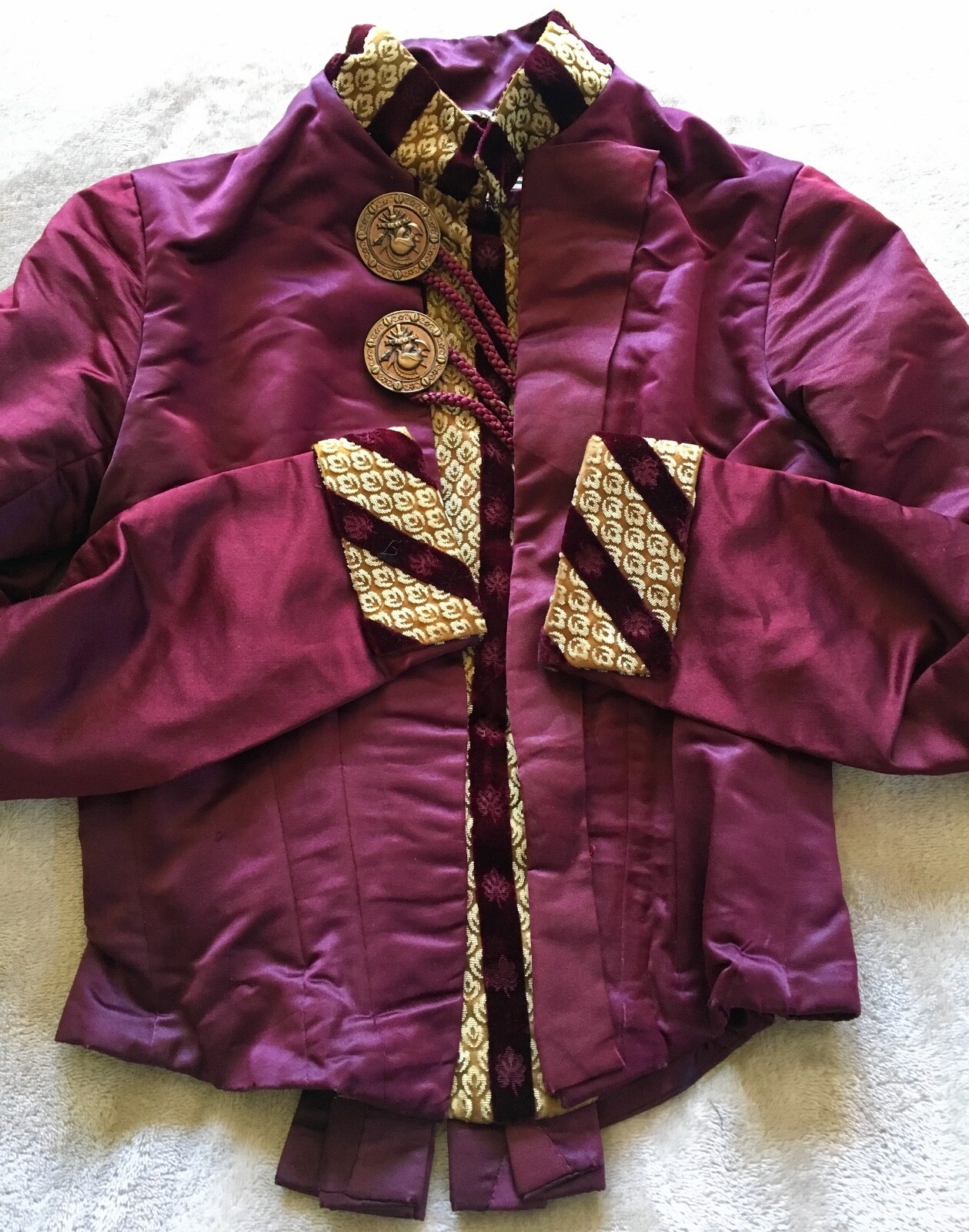 ANTIQUE VICTORIAN BODICE JACKET MAROON SILK SATIN FANCY BUTTONS & TRIM ESTATE