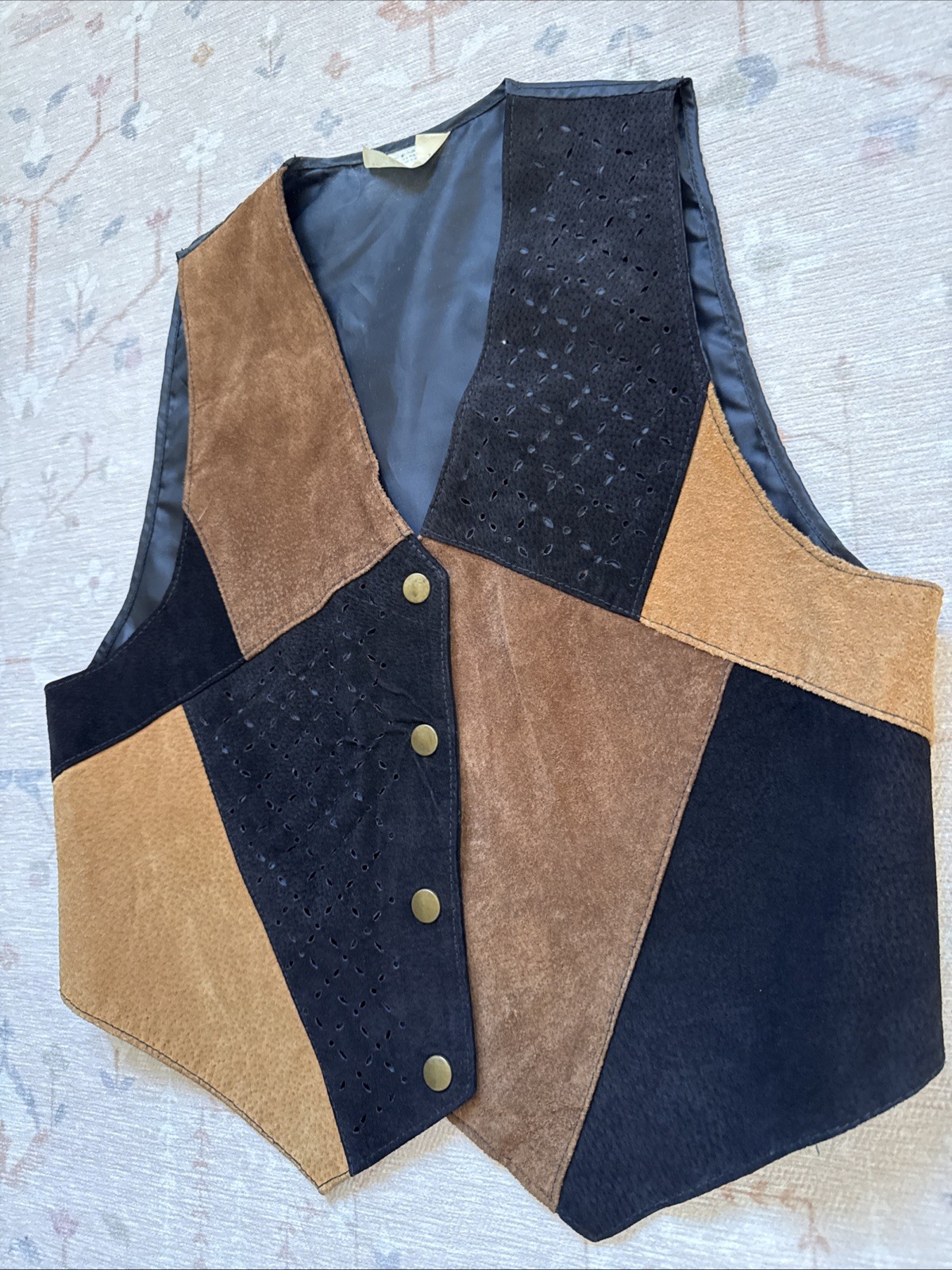 Vintage Suede Patchwork Leather Vest S/M Boho 1970’s Festival Hippie Western