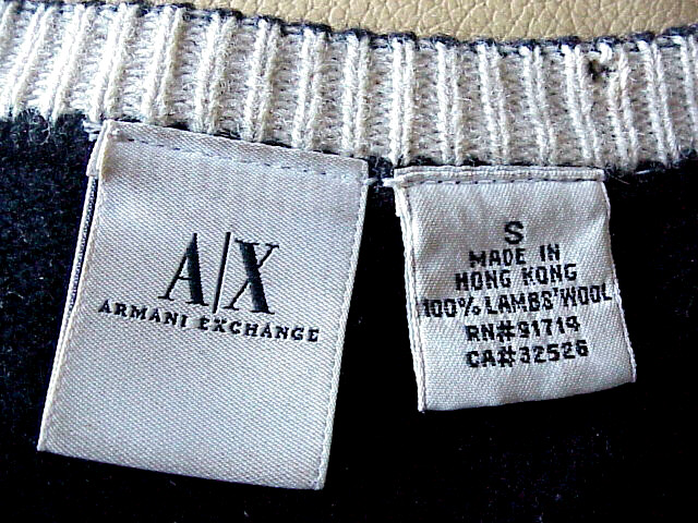 VTG 90s Armani Exchange Lambswool Spell Out LOGO Crew Neck Sweater S/M Hong Kong