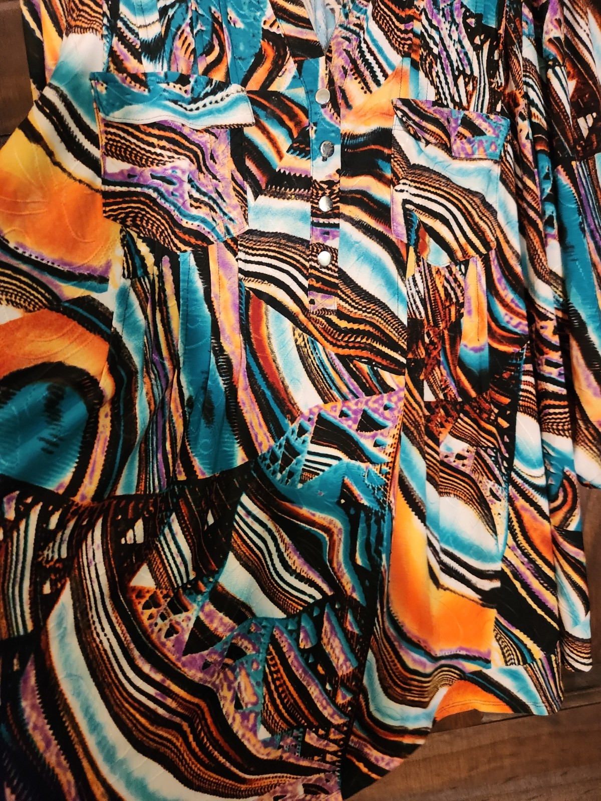 Cocomo Vtg Womens Swirl Abstract Top Sz 2X Groovy Boho Hippie Beautiful Colors