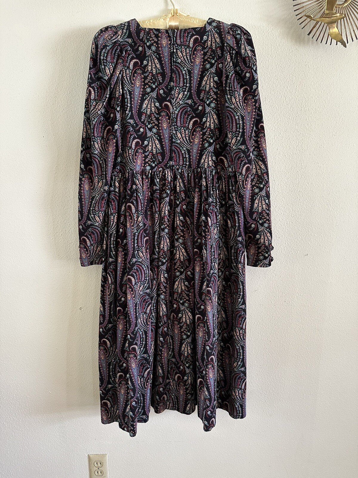 1980s Laura Ashley Paisley Floral Corduroy Dress Puff Sleeve Party Prairie VTG
