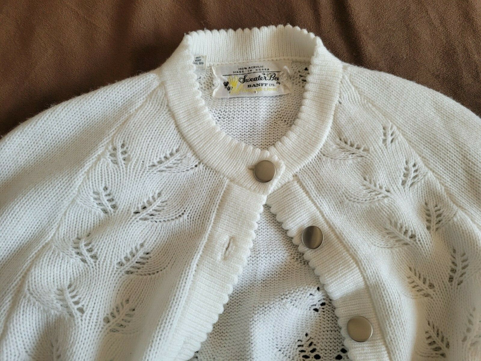 Vtg White Button Down Poncho Shawl Cape Fringe BOHO MCM Sweater Bee 70’s Warm