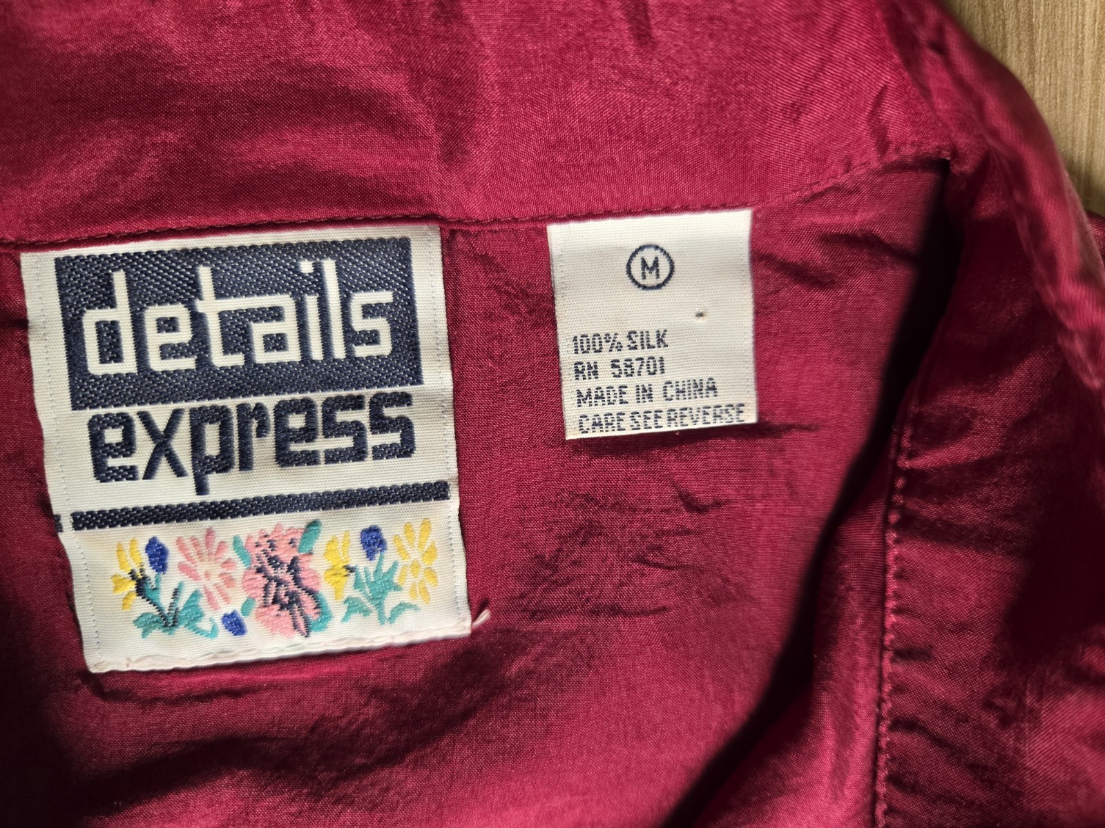 Details Express Eomens Vintage/Deep Red/sizeM/silk/Button Up/shitBlouse/Poket