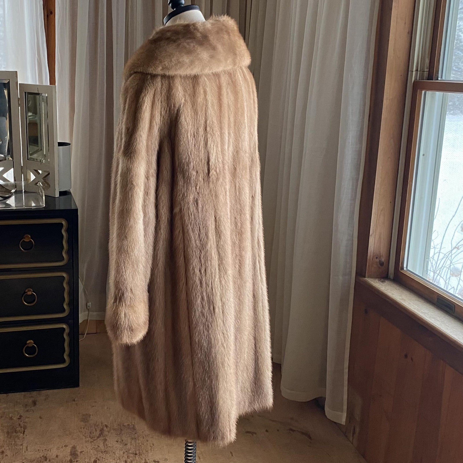 Vintage 60s mink coat midi autumn haze light brown shawl collar 46” bust EUC