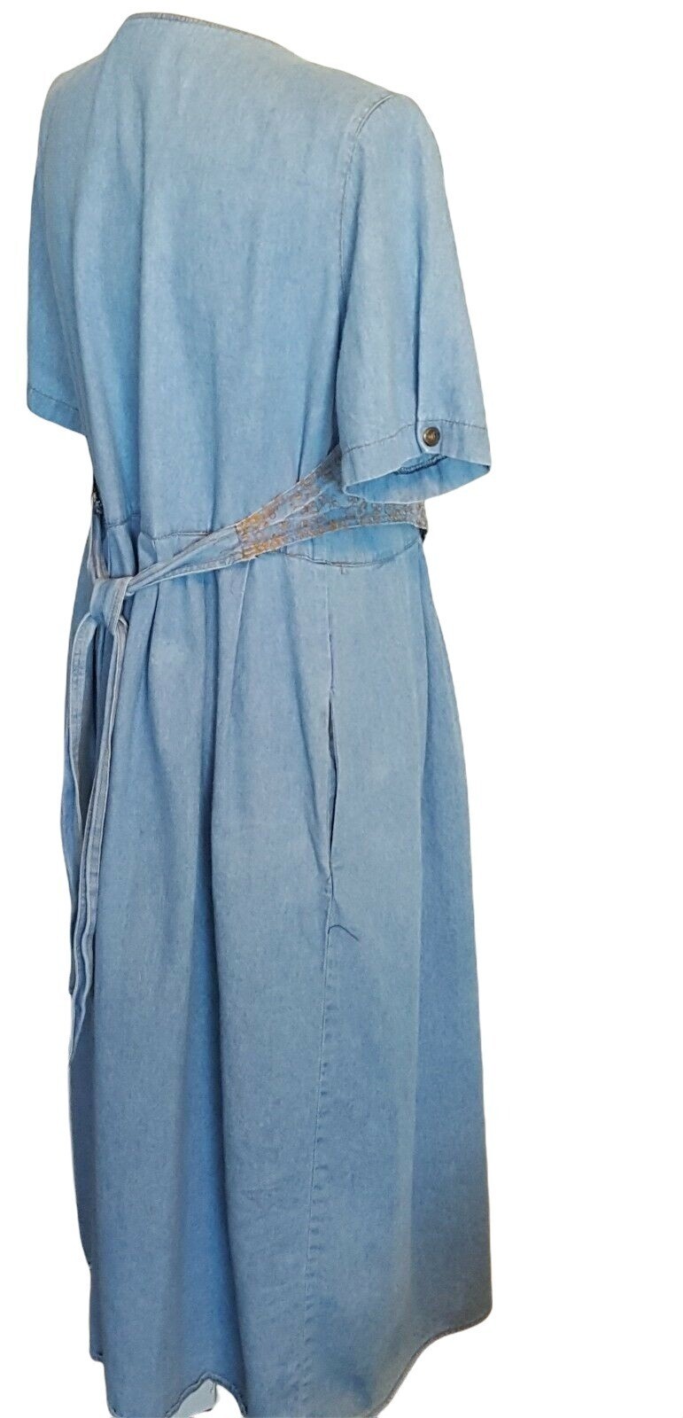 Vintage 80’s Dress 16P Petite Women’s Blue Chambray Cotton Attached Vest