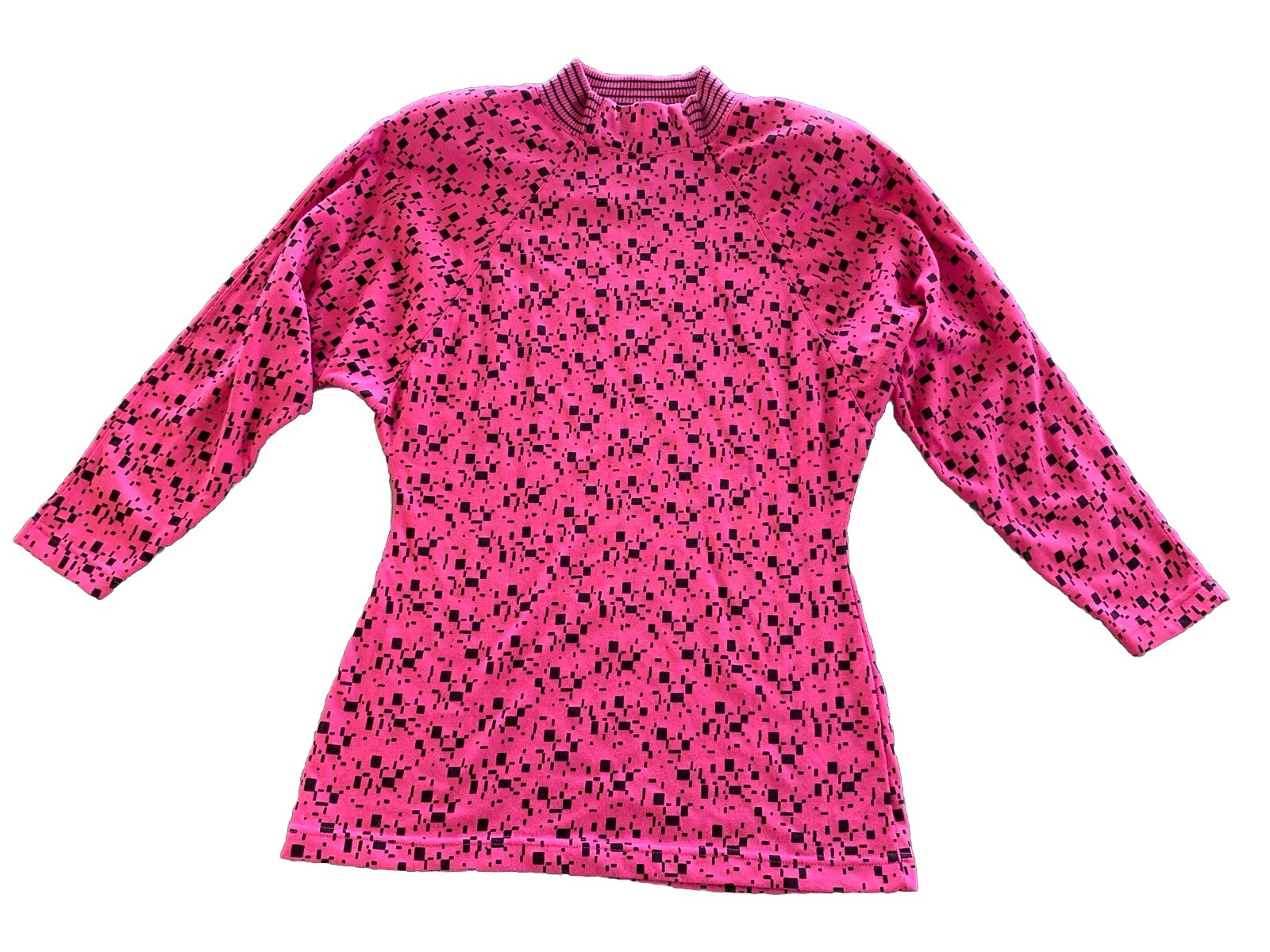 Vintage 80’s Hot Pink & Black Avant Garde Mock Neck Shoulder Pad Top Sm Med