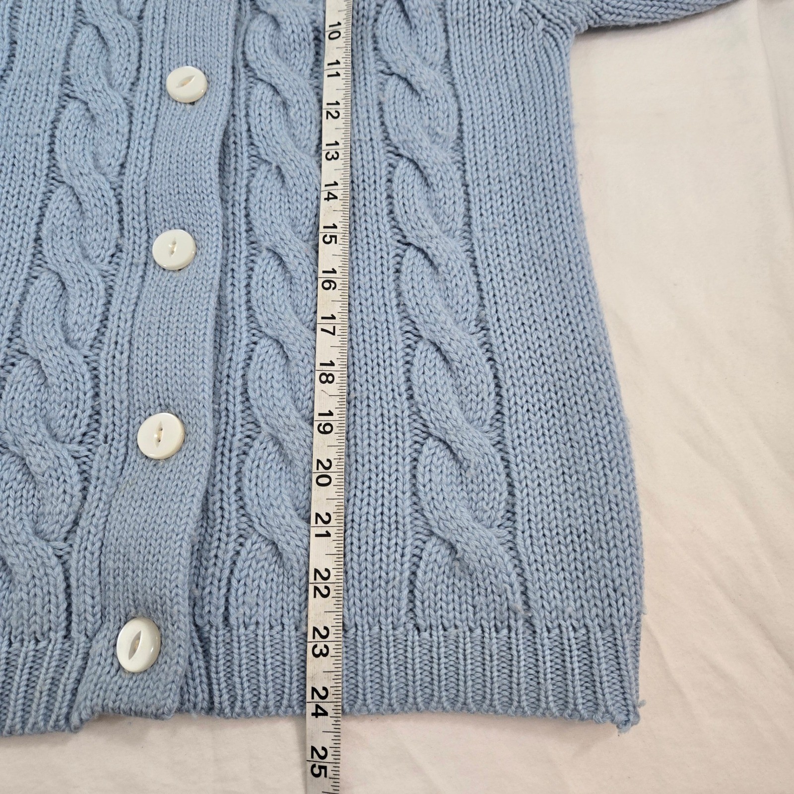 Vintage Billie Jo Blue Wool Cardigan Sweater L Large Cable Knit Hong Kong 70s