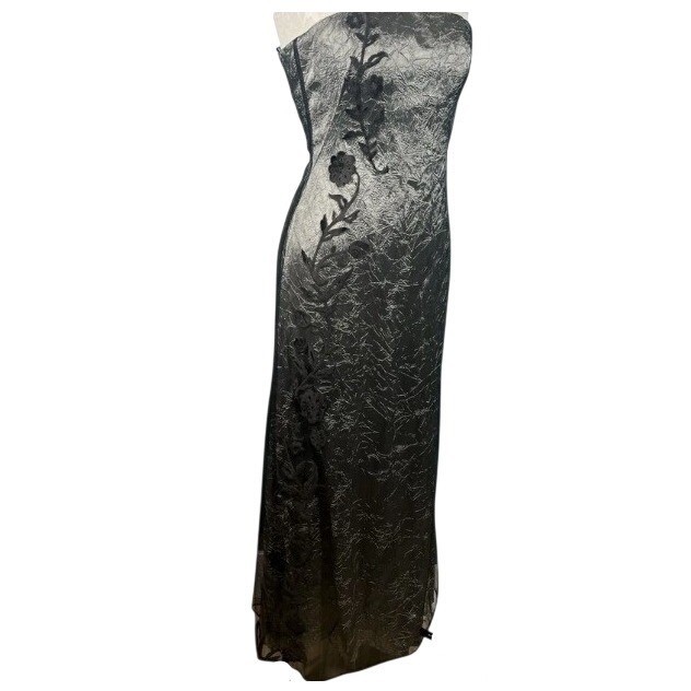 Y2K 90s Fairy Whimsigoth Formal Dress Black Mesh Overlay Flocked Floral Sz 9 10