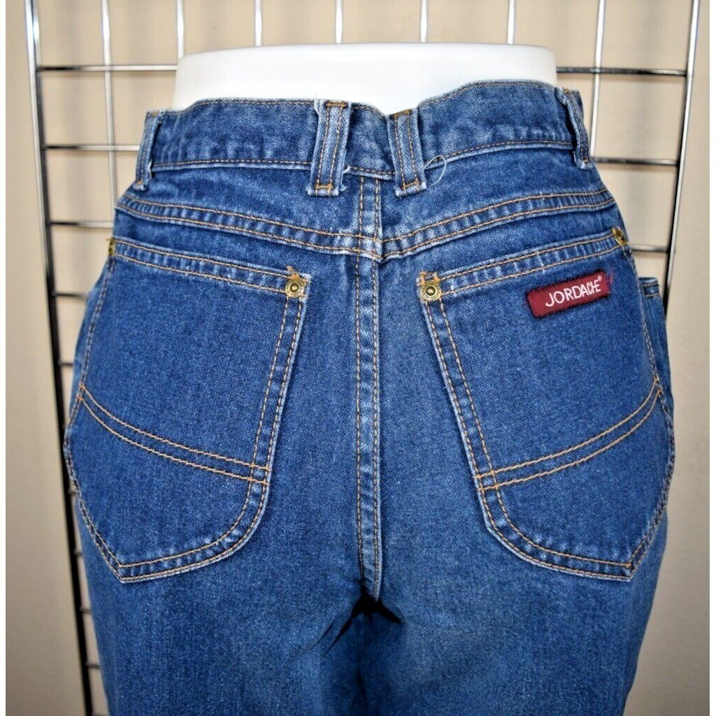 Vintage Jordache Jeans 28 x 29 80s Blue Pleat Tapered High Waist Patched MadeUSA